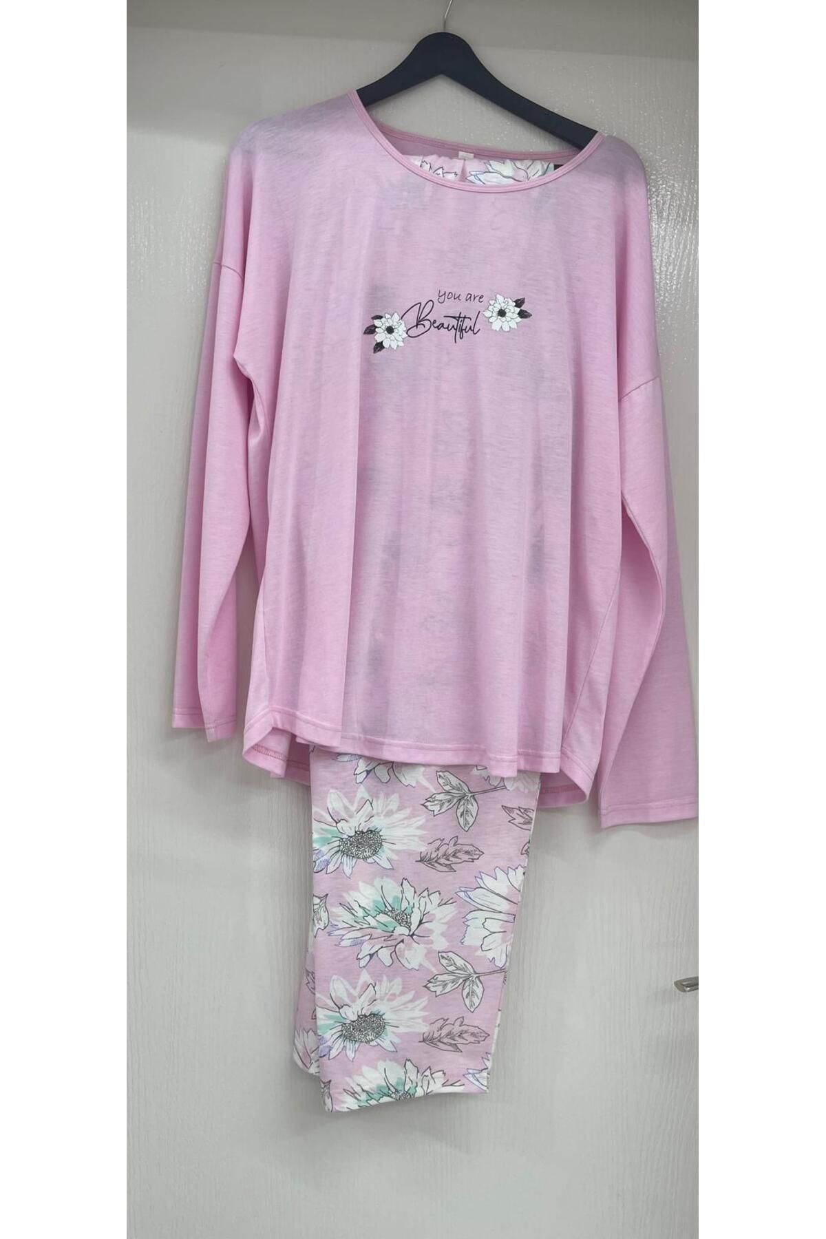Pijamoni İDEAL KADIN MEVSİMLİK PEMBE RENK PİJAMA TAKIMI