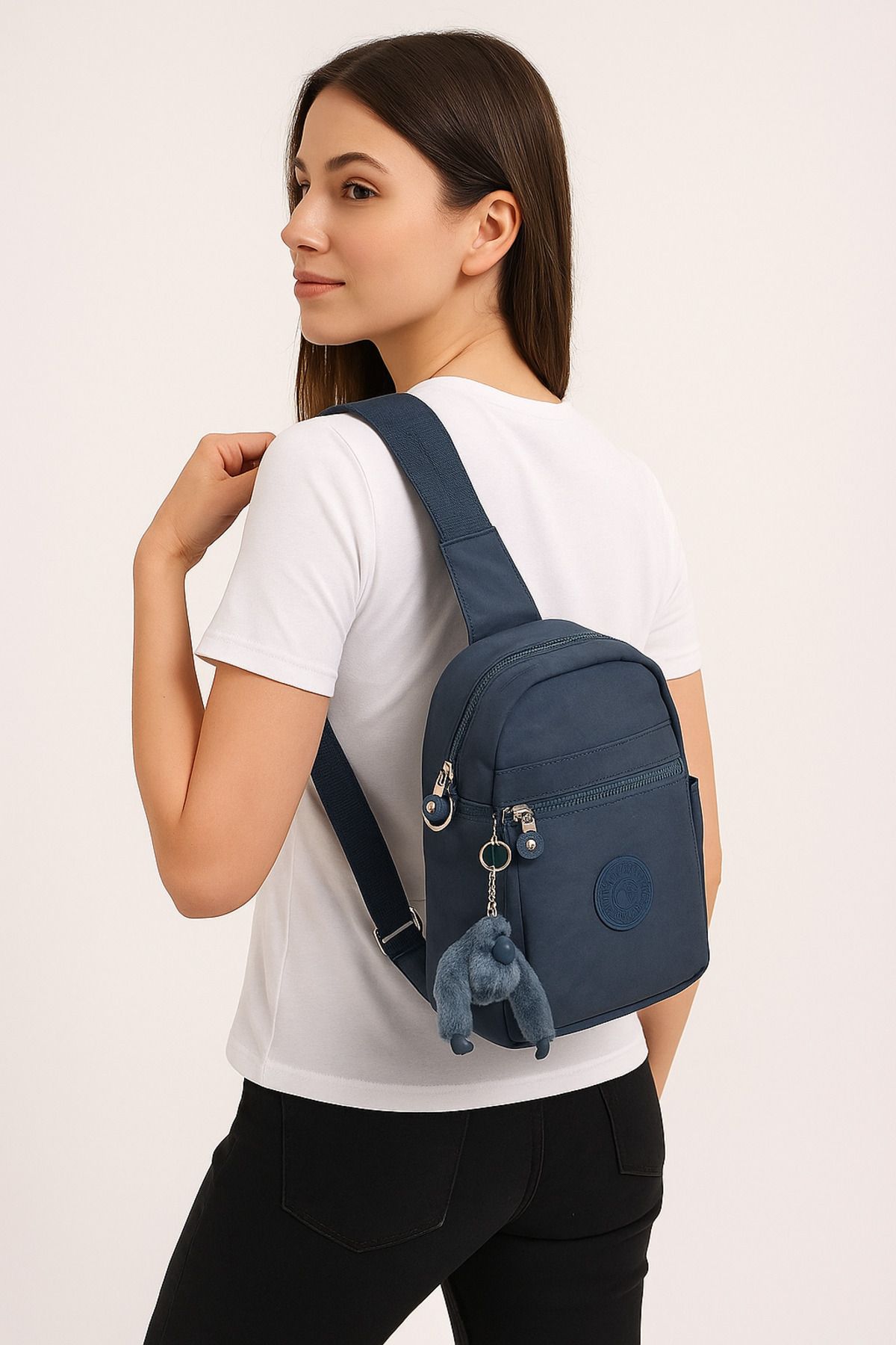 MODA Kadın Lacivert Unisex Çapraz Askılı Mini Sırt ve Omuz Çantası