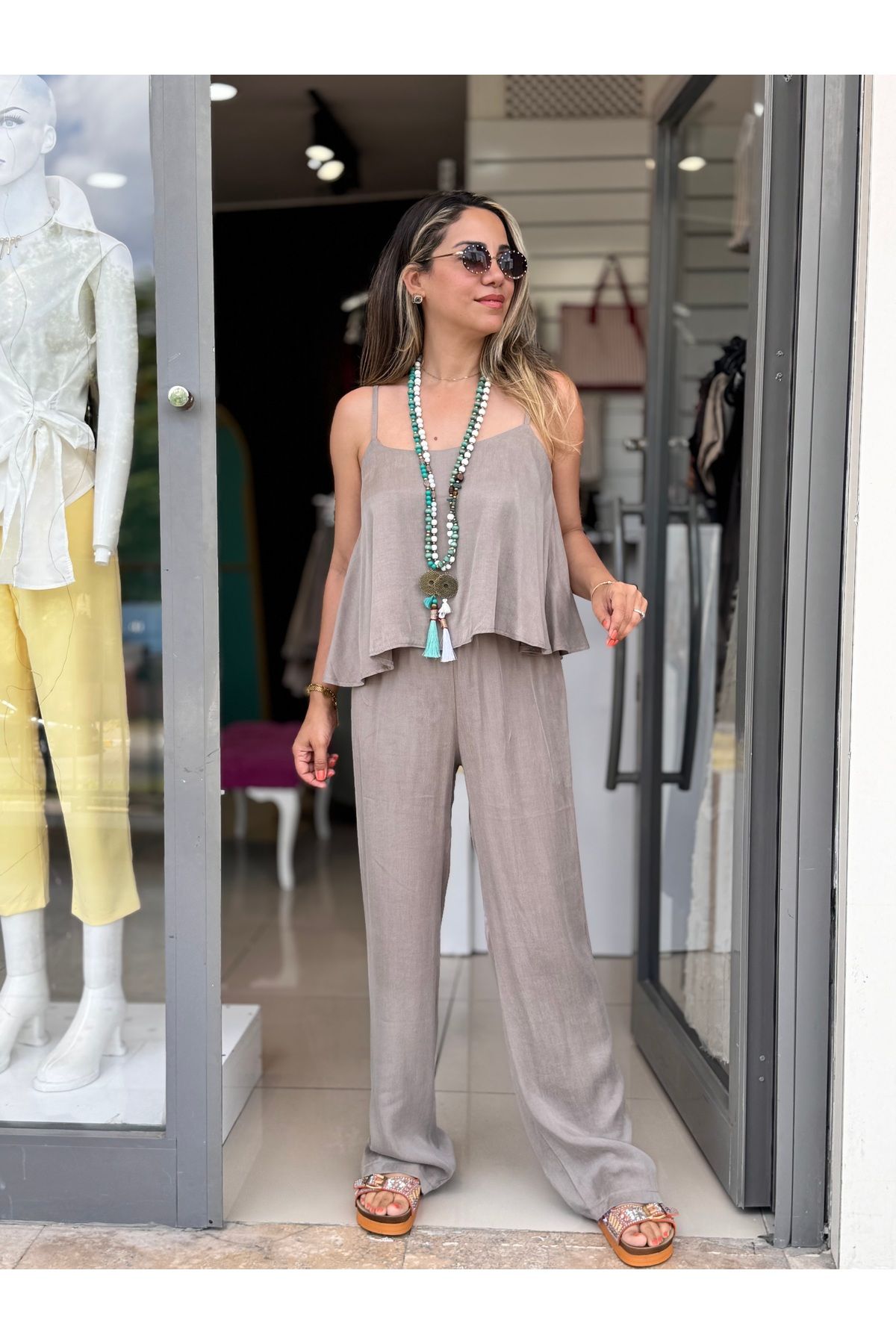 Rozella Butik İpekli Takım Pantolon Bluz İkili Takım