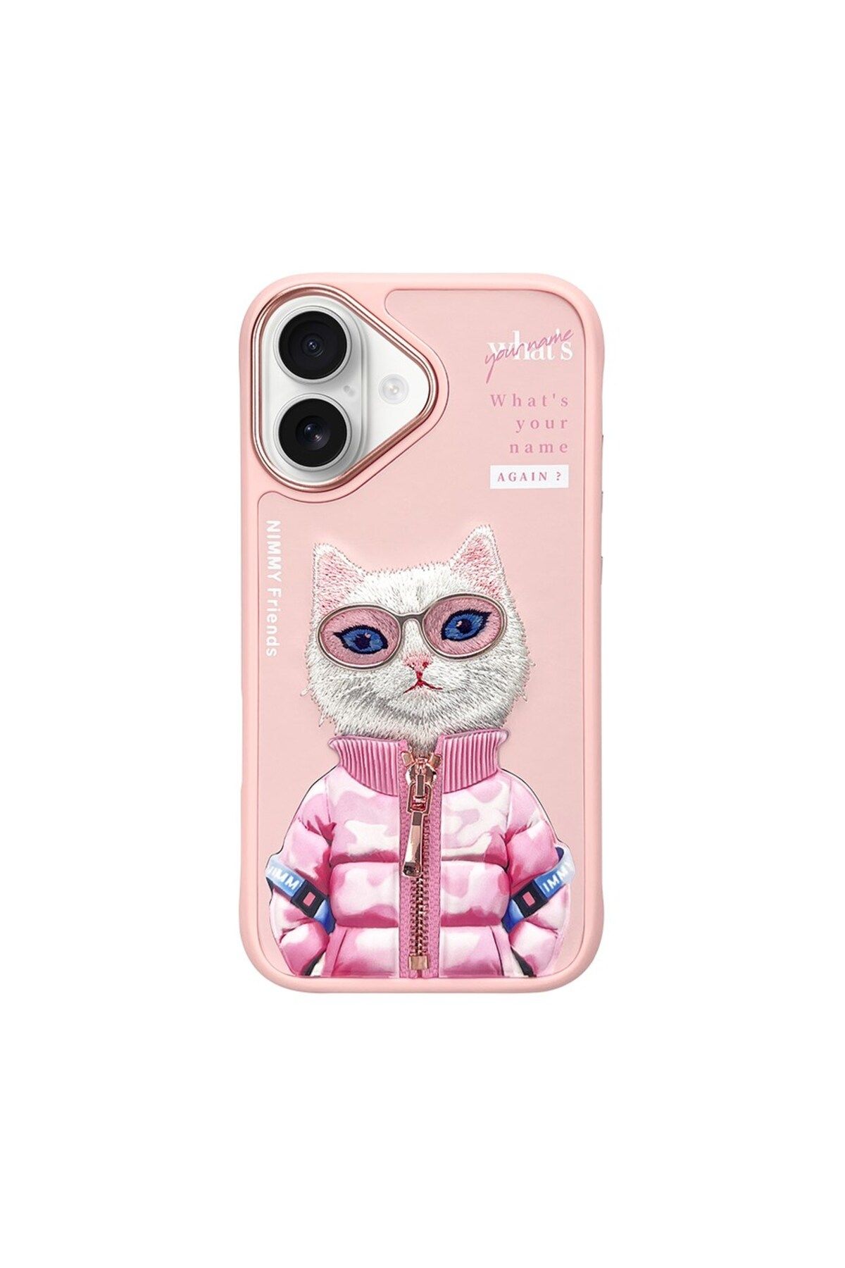 Nimmy iPhone 16 Uyumlu 3D Gözlük Fermuar Beauty Kedi Detaylı Nakış İşlemeli Kabartmalı Cool Cute Kılıf