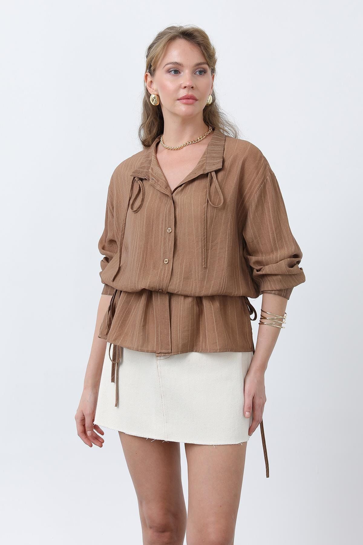 Soul Kadın Bel Büzgü Detaylı Gömlek -32358GML - BROWN