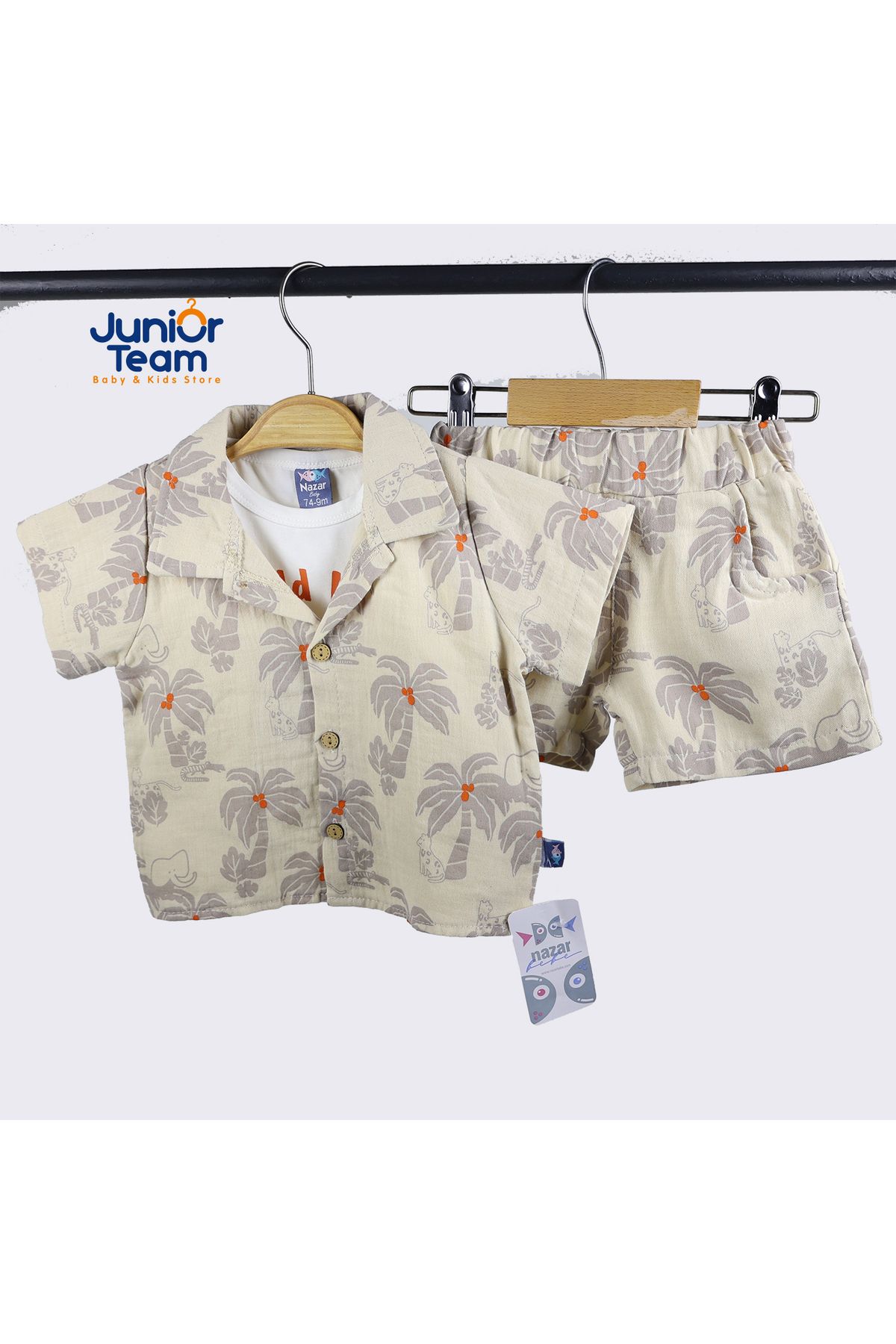Nazar Bebe Safari Baskılı Üçlü Erkek Bebek Takım