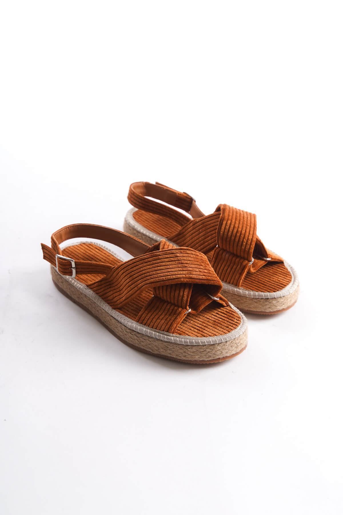 Zerenyus Nicole Premium Kadın Taba Espadril Sandalet