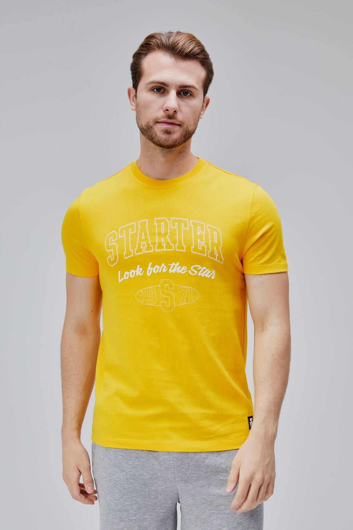 Starter BARNES Sarı Bisiklet Yaka BAskılı Standard Fit Erkek Tshirt
