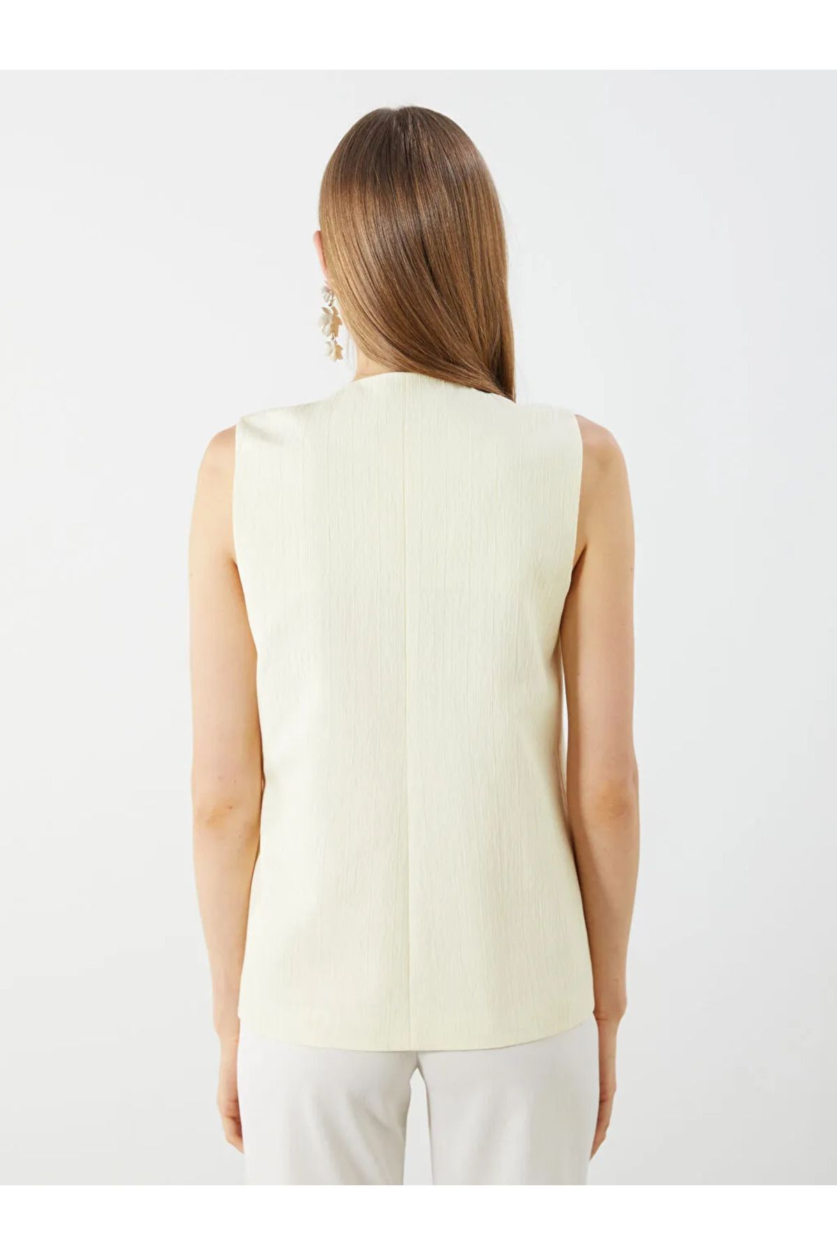 LC Waikiki-Lcw Vision Sari V-Neck Textured Women's Classic Vest 3