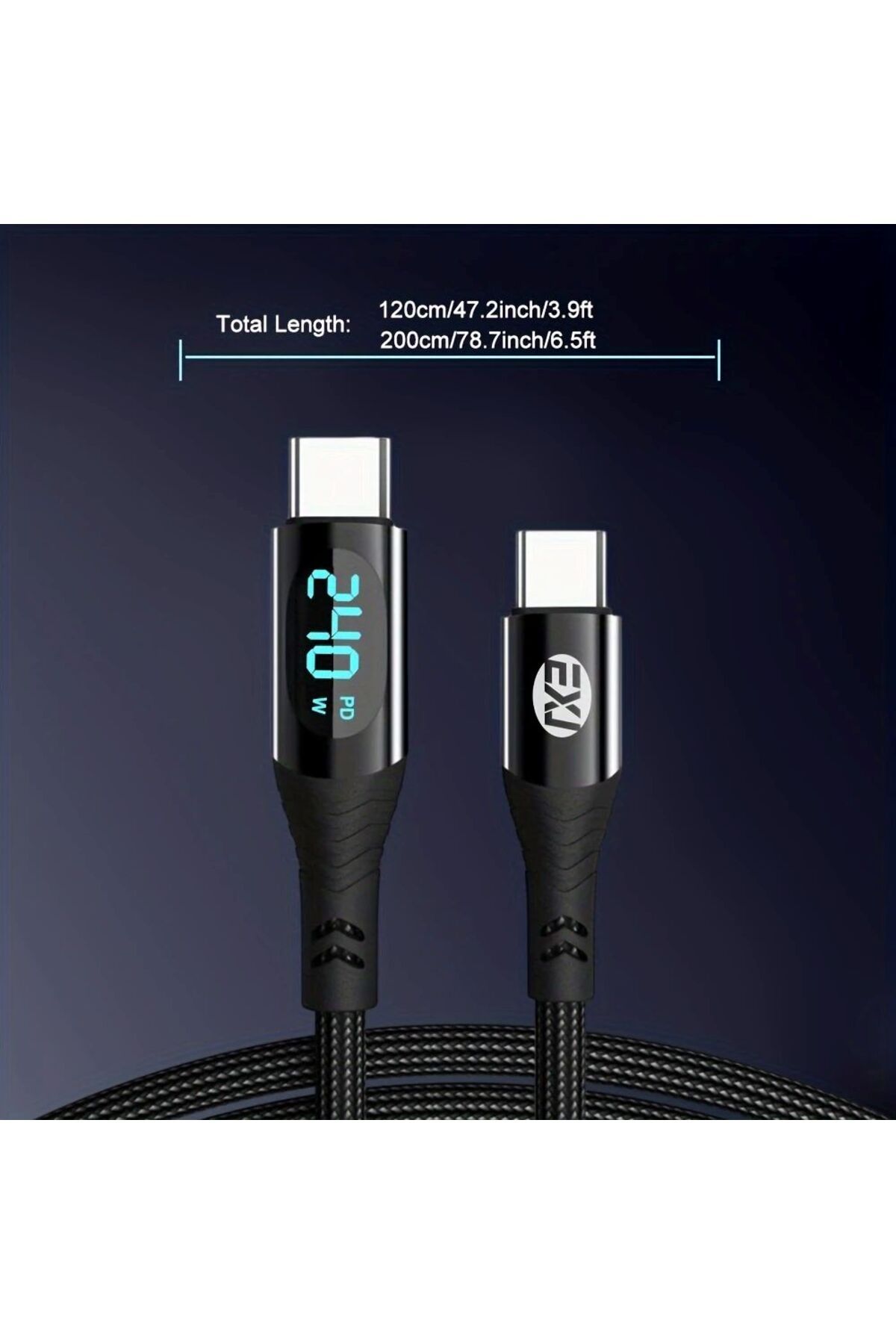 Exj PD 3.1 240W Dijital Ekranlı Type-C'den Type-C'ye Hızlı Şarj ve 20Gbps Veri Kablosu 8K Video Destekli