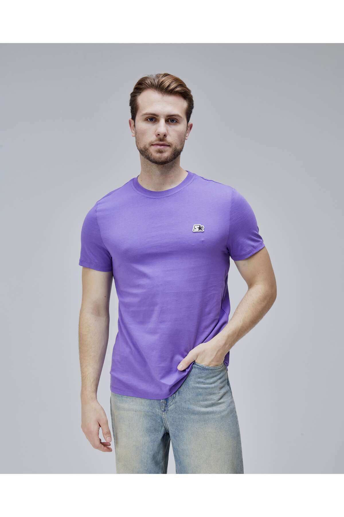 Starter WARREN Mor Bisiklet Yaka Patchli Standard Fit Erkek Tshirt