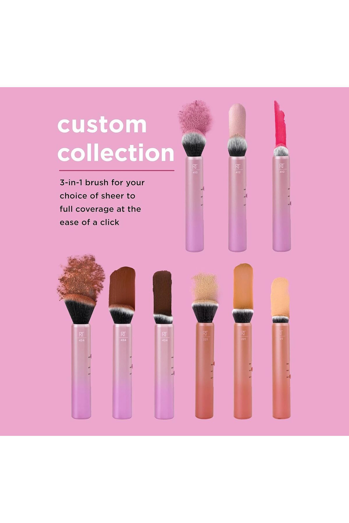 Real Techniques-Real Techniques Custom Contour 3-in-1 Brush, Slide For Bronzer and Contour, 3 Settings Sheer, Medium 5