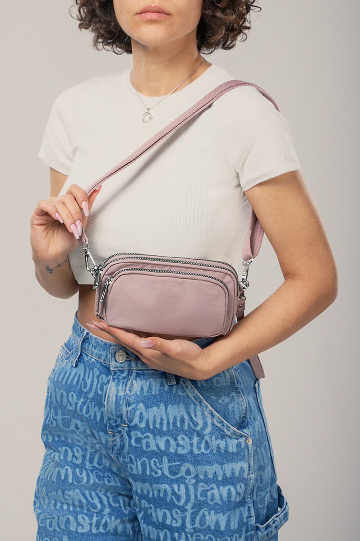 Getcho Herpre Pembe Kadın Çapraz Çanta Küçük Boy Çift Fermuarlı Hafif Günlük Kullanım Için Spor Model