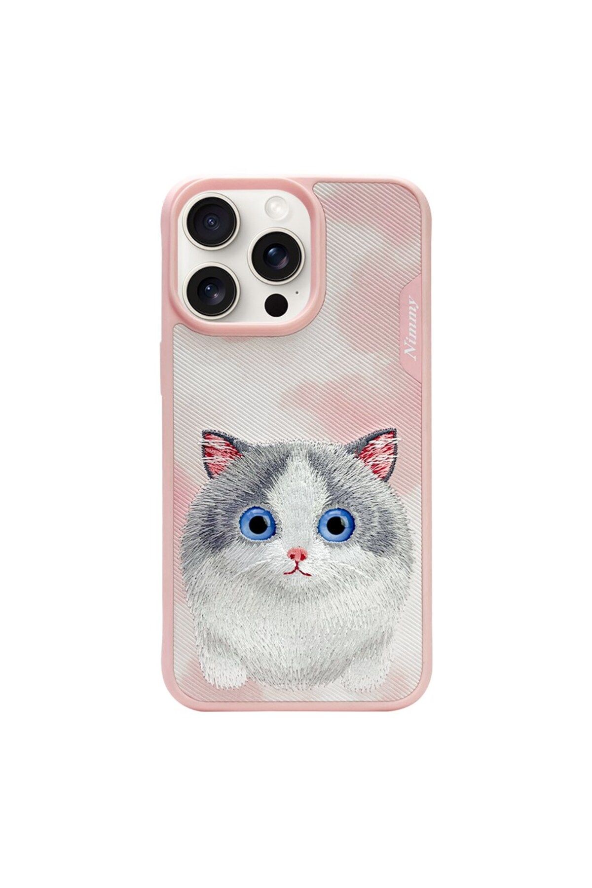 Nimmy iPhone 15 Pro Uyumlu 3D Göz Kedi Detaylı Gerçek Nakış İşlemeli Kabartmalı Big Eyes Kılıf