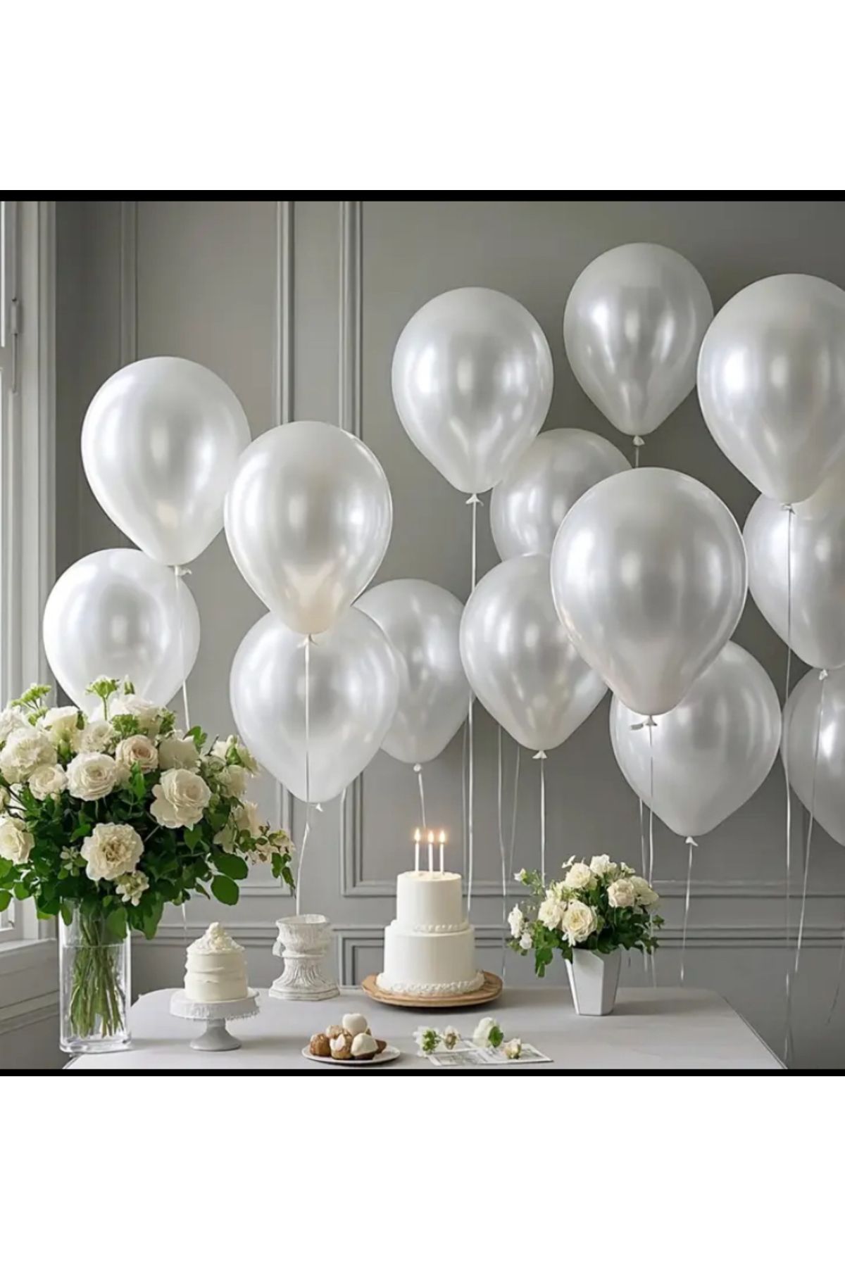 Store İnci Beyaz Sedefli Beyaz Balon 12 inç Metalik Beyaz 20 adet