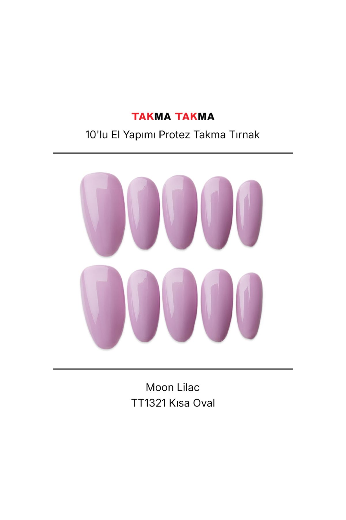 Takma Takma Tekrar Kullanılabilir El Yapımı Protez Takma Tırnak - Moon Lilac - 10'lu S-Mor