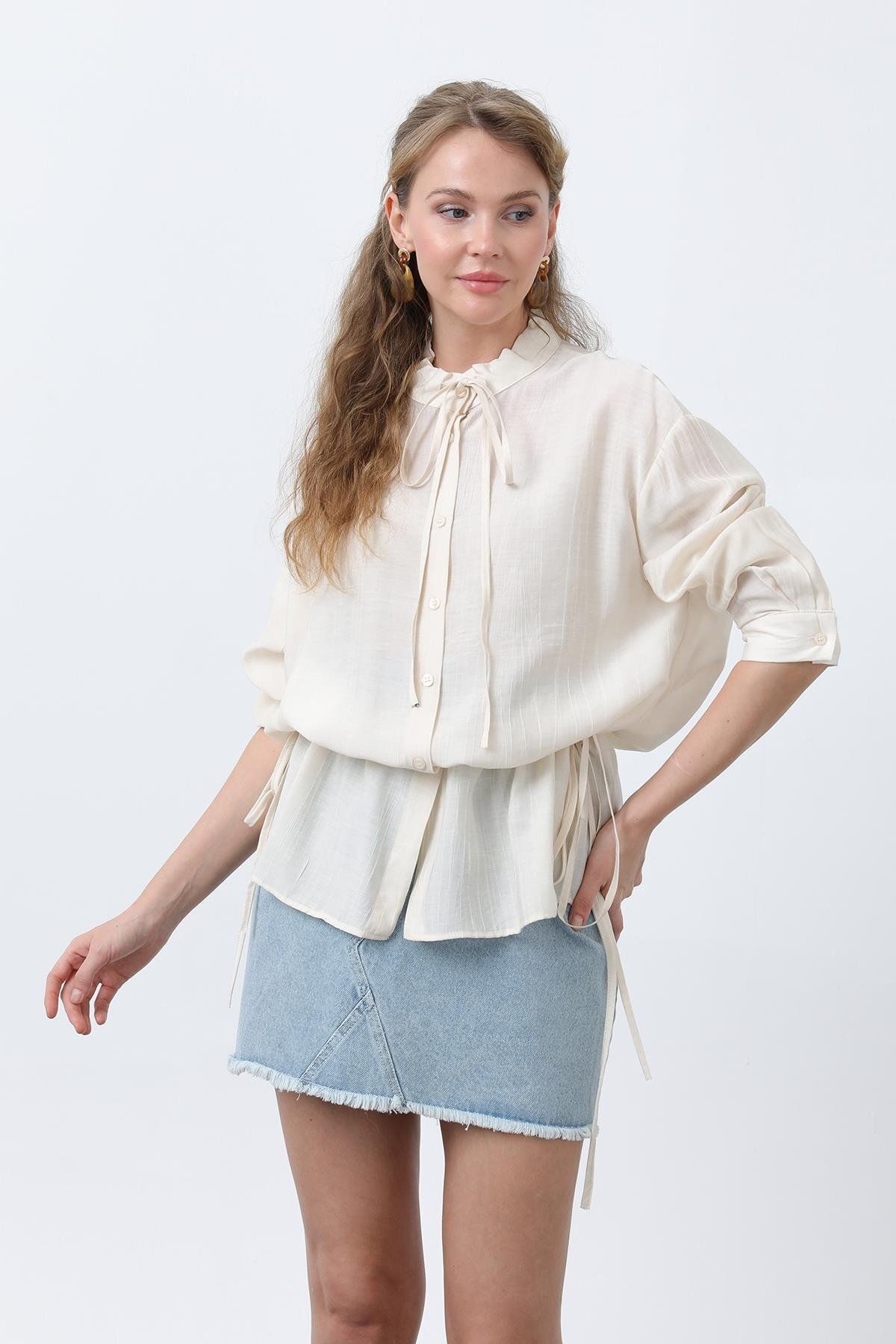 Soul Kadın Bel Büzgü Detaylı Gömlek -32358GML - BEIGE
