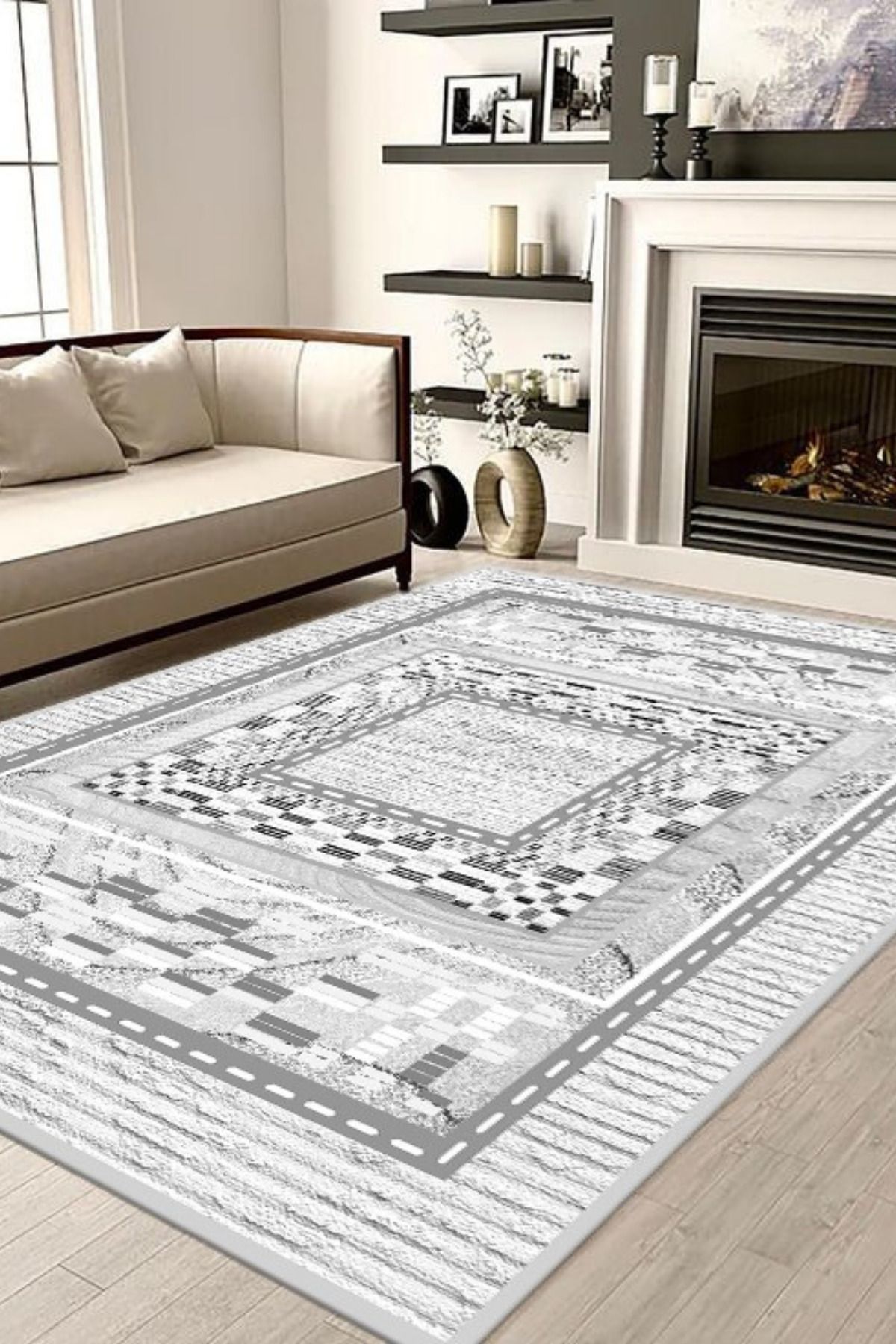 DERAS HOME Dijital Baskı Yıkanabilir Kaymaz Taban Salon Halısı Yolluk