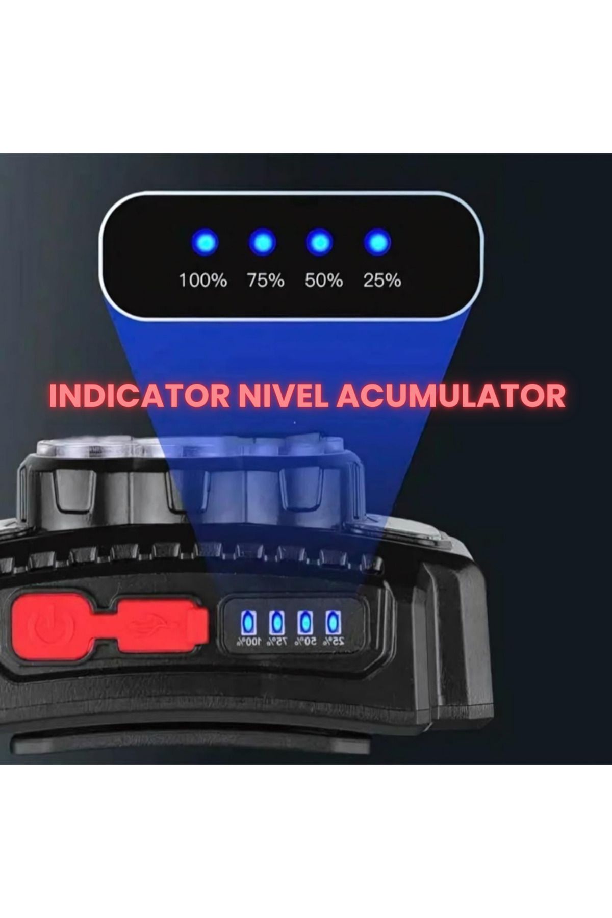 Generic-HX-810 headlamp with 5 extra powerful LEDs and 7 lighting modes, red COB LED, rechargeable battery 5