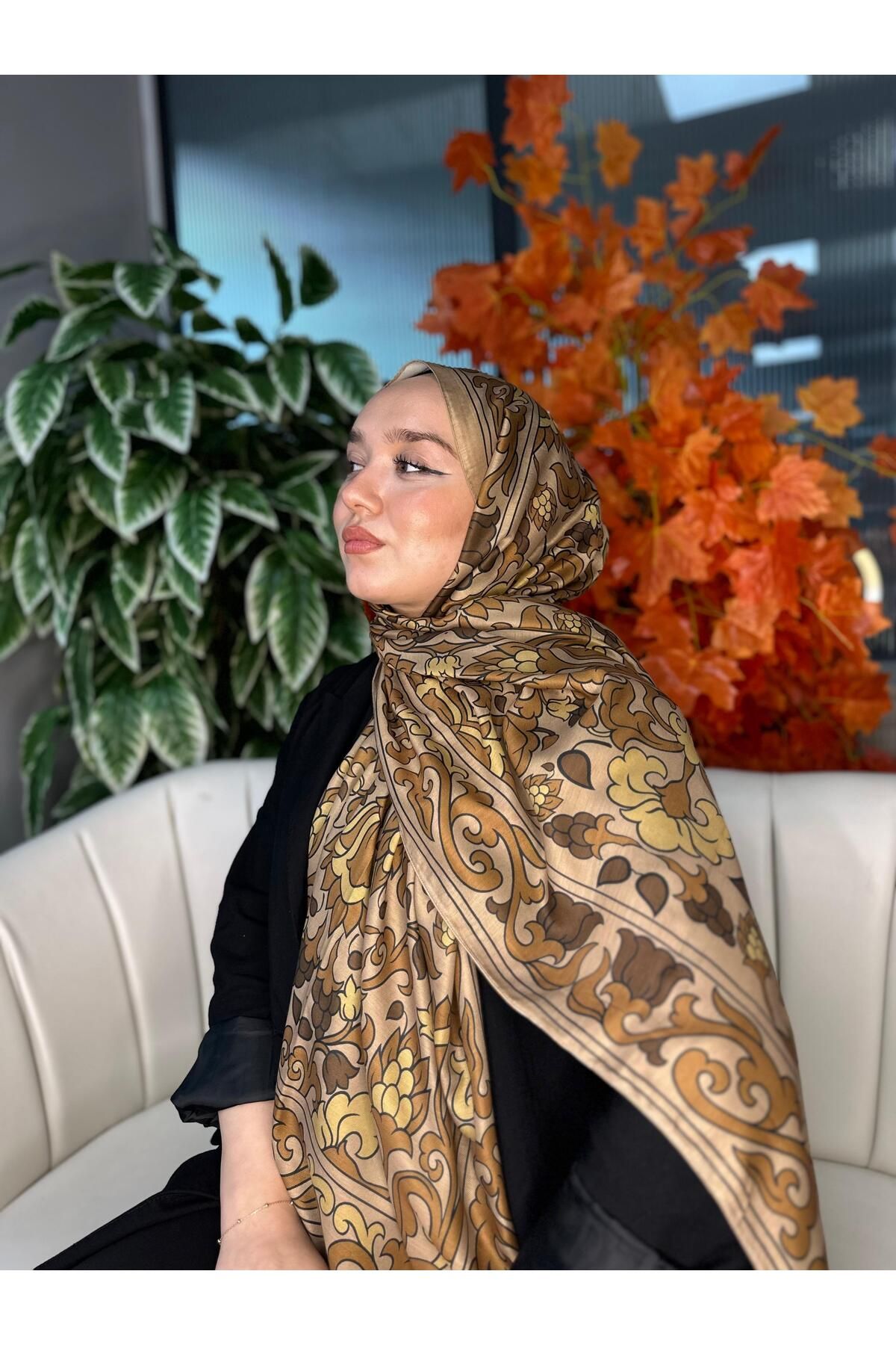 Oxygen Scarfs Lilyum Desen Pamuk İpek Şal-10008