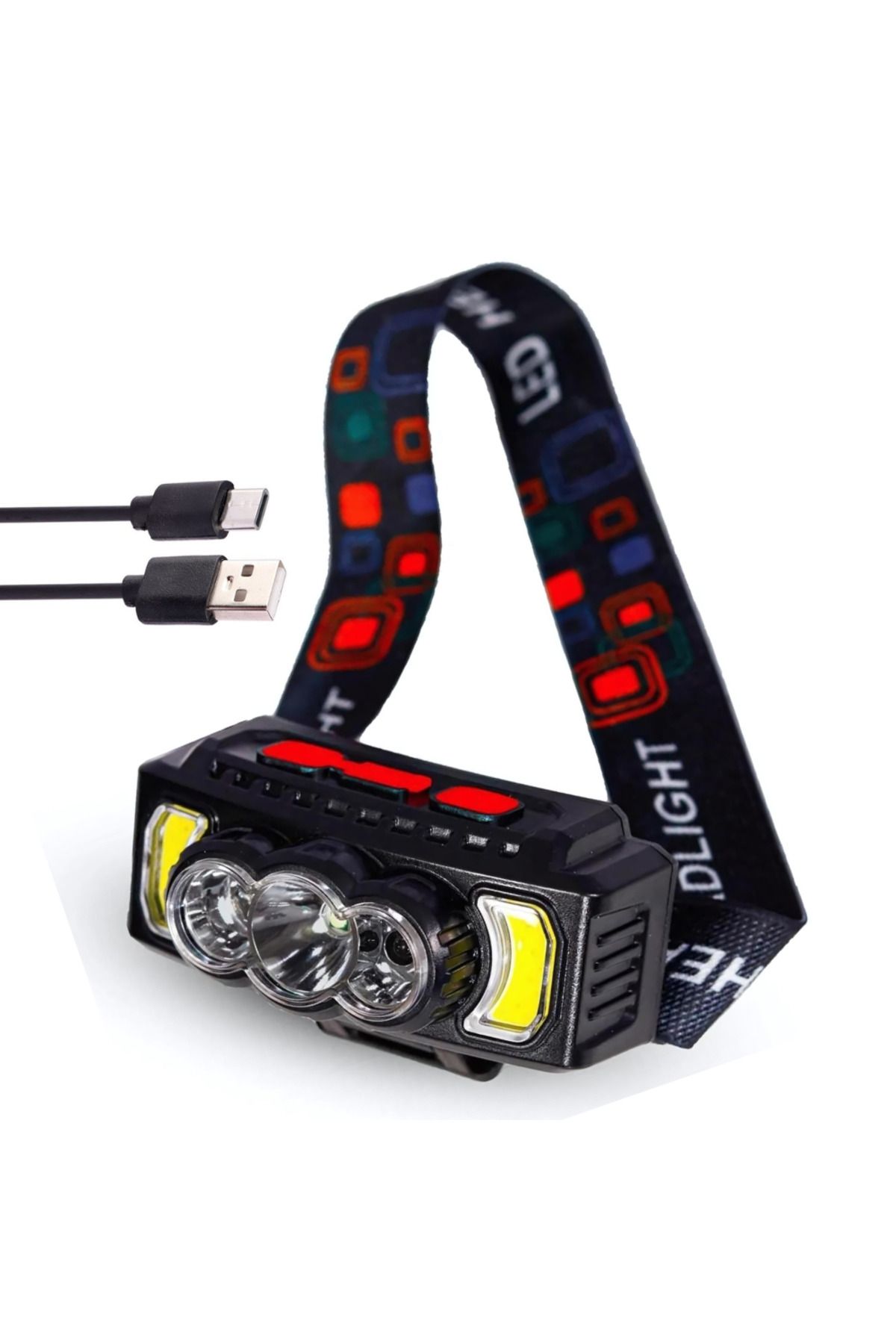 Generic-HX-810 headlamp with 5 extra powerful LEDs and 7 lighting modes, red COB LED, rechargeable battery 4