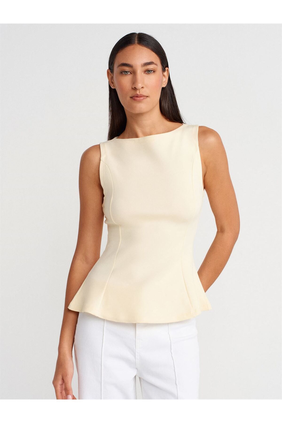 Dilvin Kayık Yaka Peplum Top