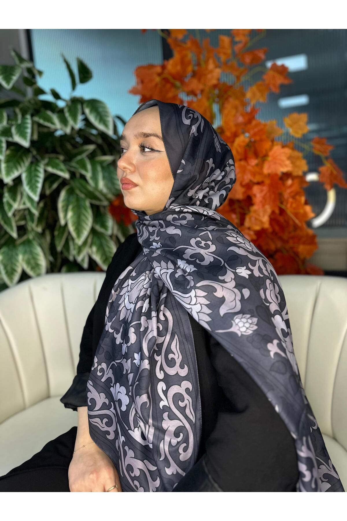 Oxygen Scarfs Lilyum Desen Pamuk İpek Şal-10008