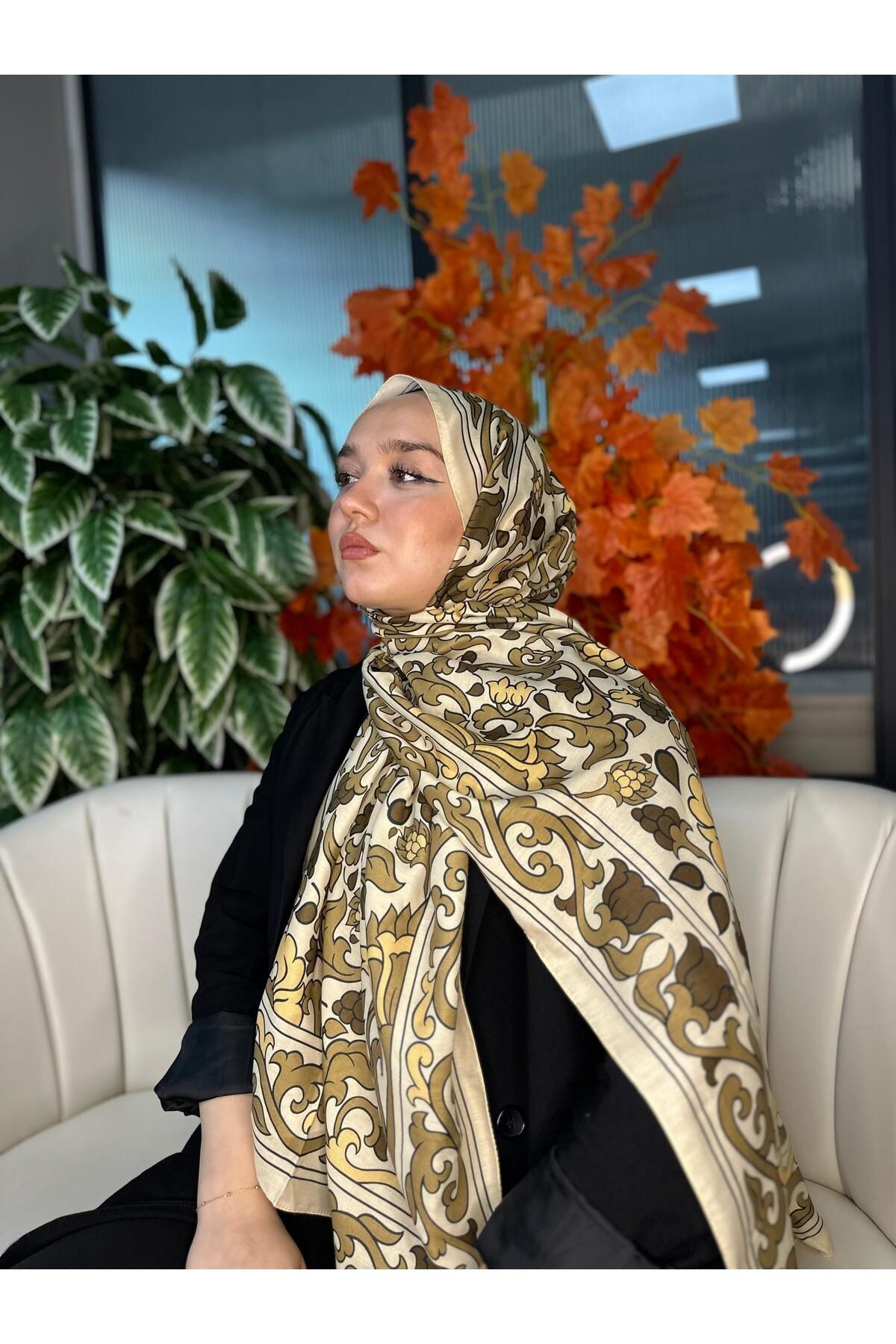 Oxygen Scarfs Lilyum Desen Pamuk İpek Şal-10008