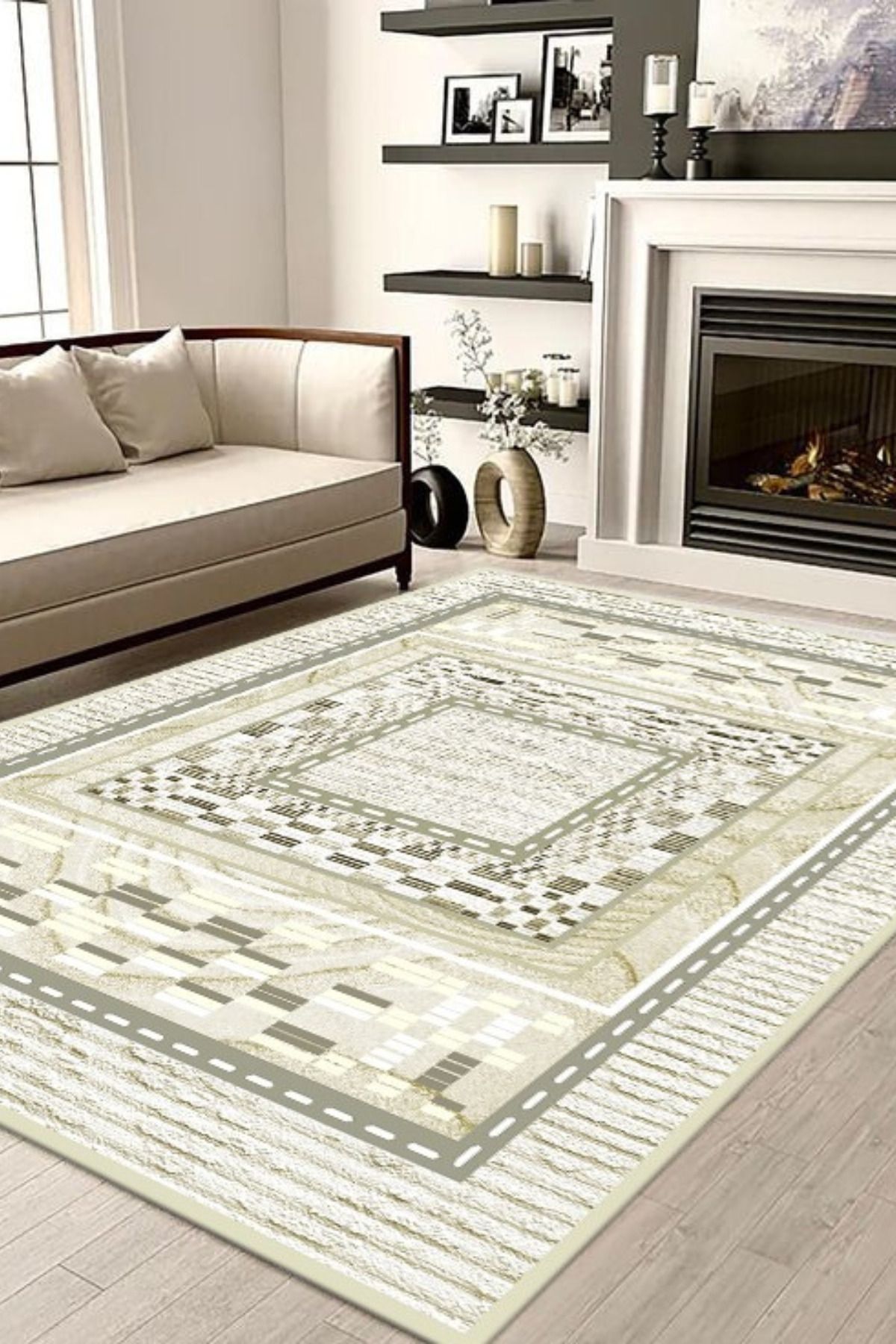DERAS HOME Dijital Baskı Yıkanabilir Kaymaz Taban Salon Halısı Yolluk