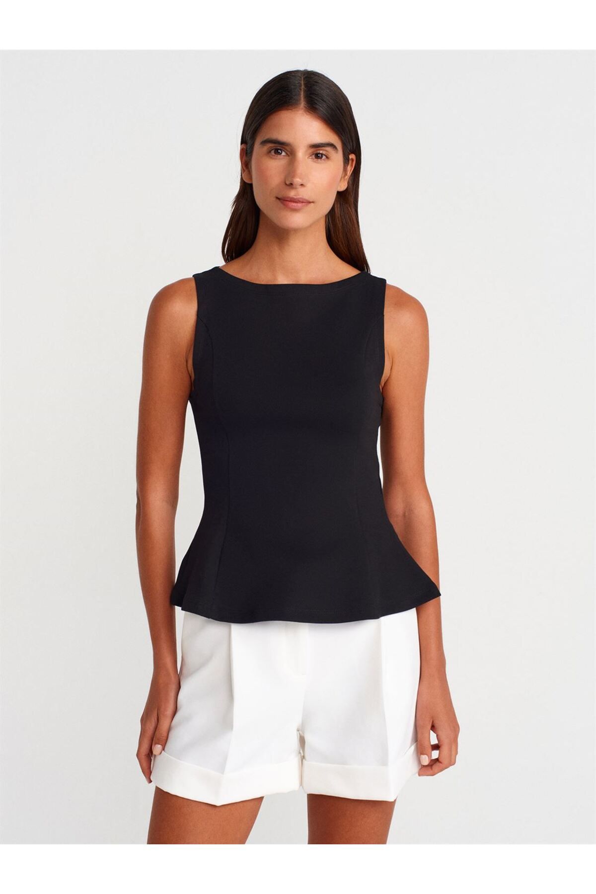 Dilvin Kayık Yaka Peplum Top