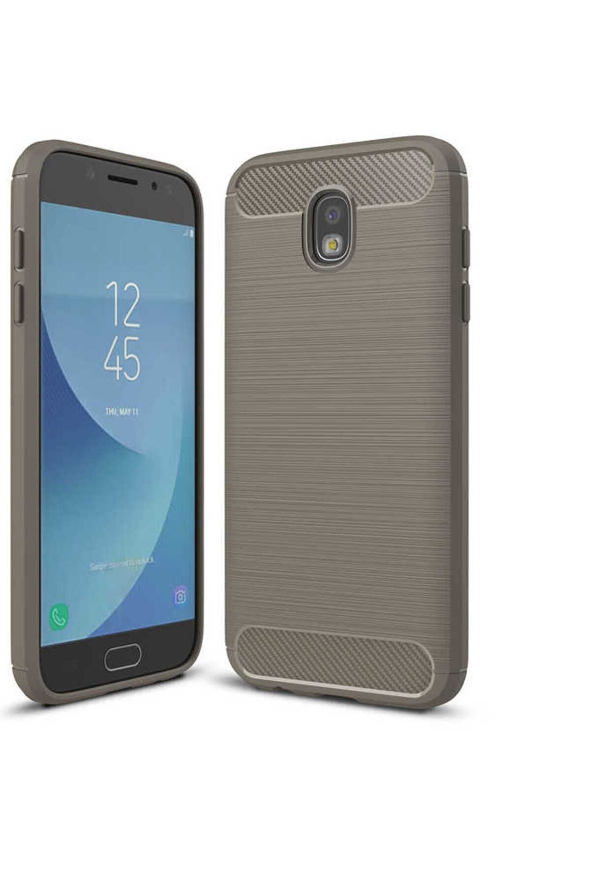 Ehr. Samsung Galaxy J7 Pro ile Uyumlu Kamera Korumalı Darbe Önleyici Carbon Brushed Silikon Kılıf