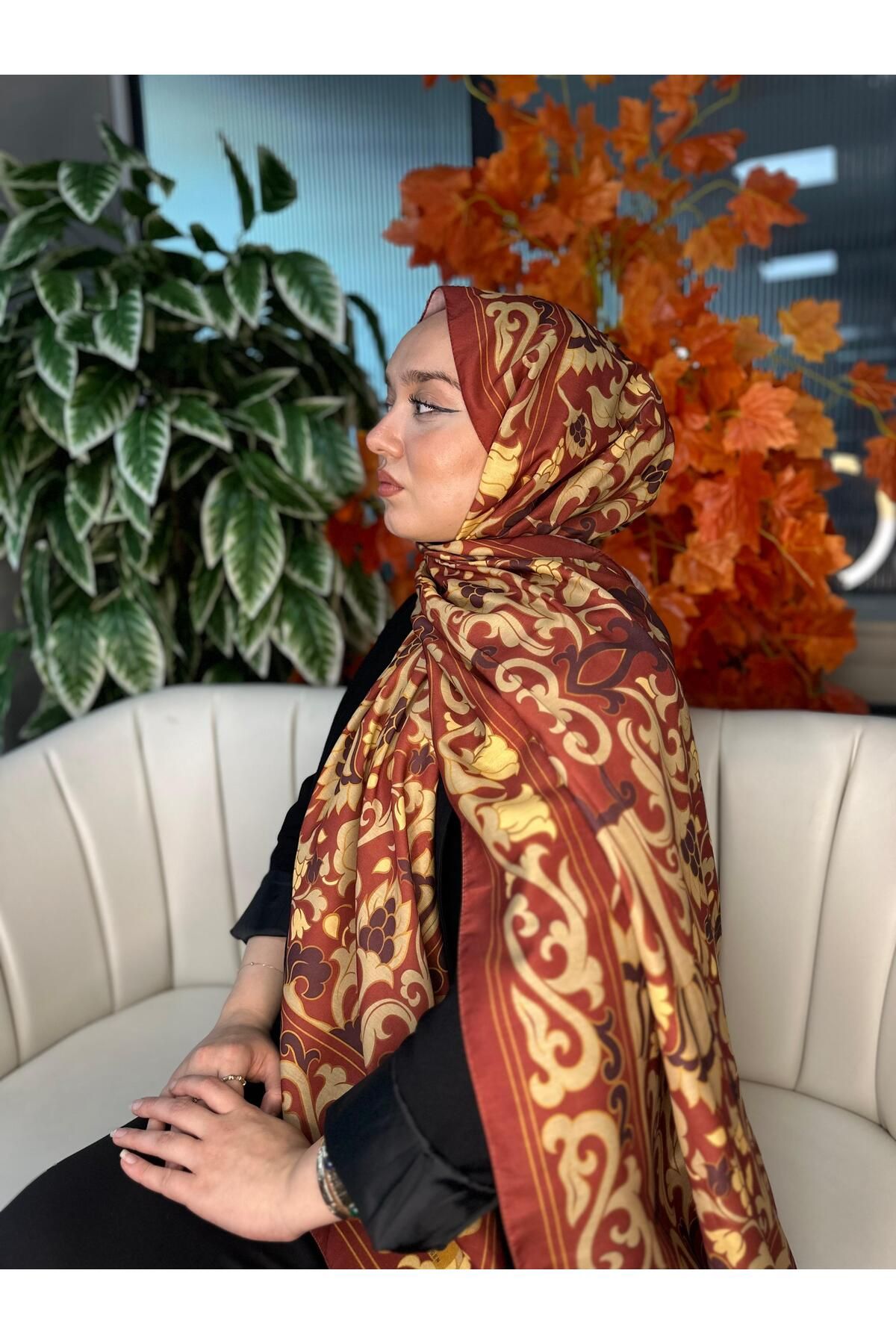 Oxygen Scarfs Lilyum Desen Pamuk İpek Şal-10008