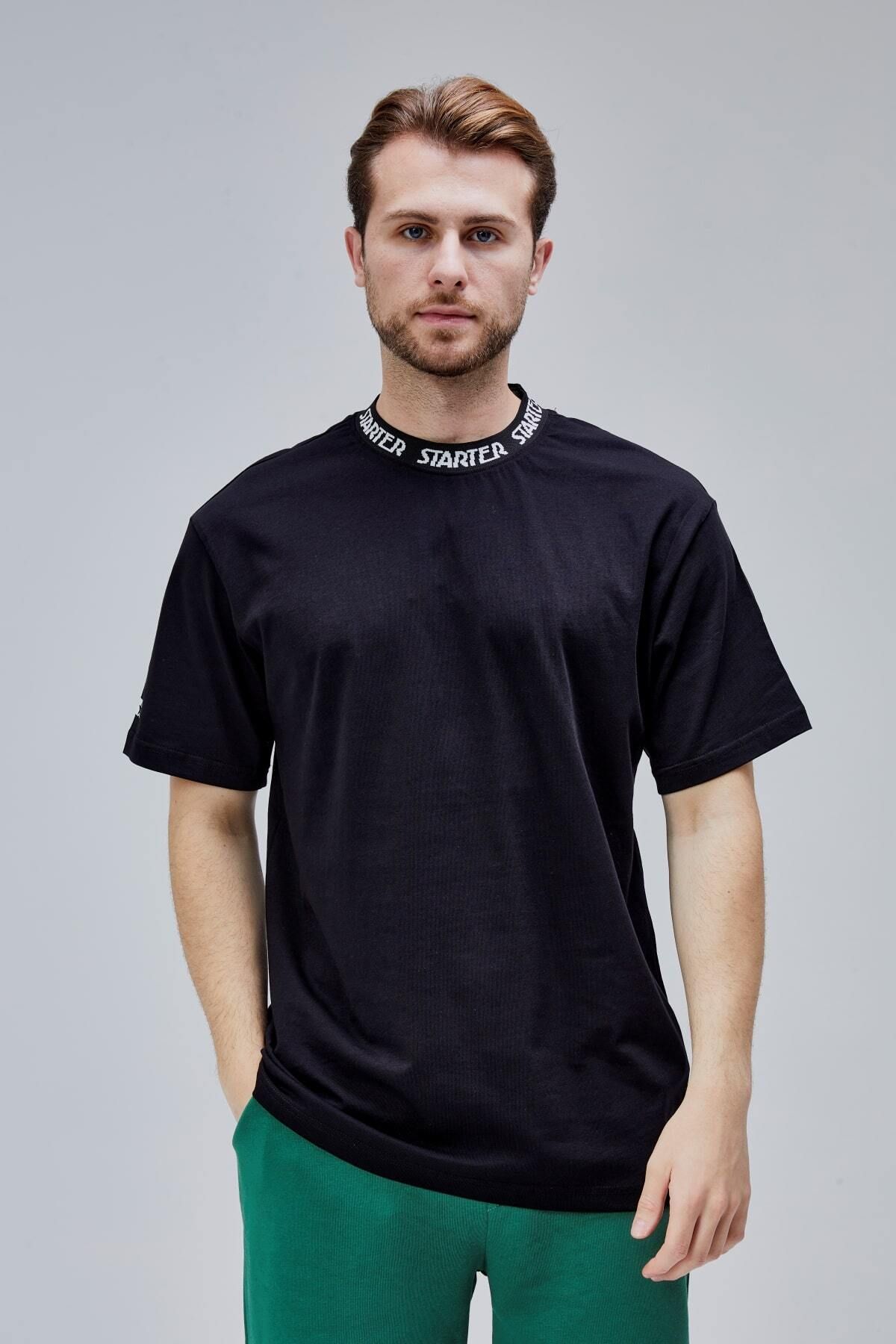 Starter SANDERS Siyah Bisiklet Yaka Boynu Lastikli Oversize Erkek Tshirt