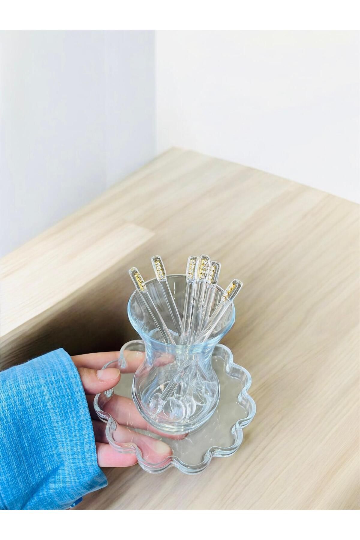 Arsglass YALDIZLI PARLAK IŞILTILI CAM ÇAY KAŞIĞI 6LI