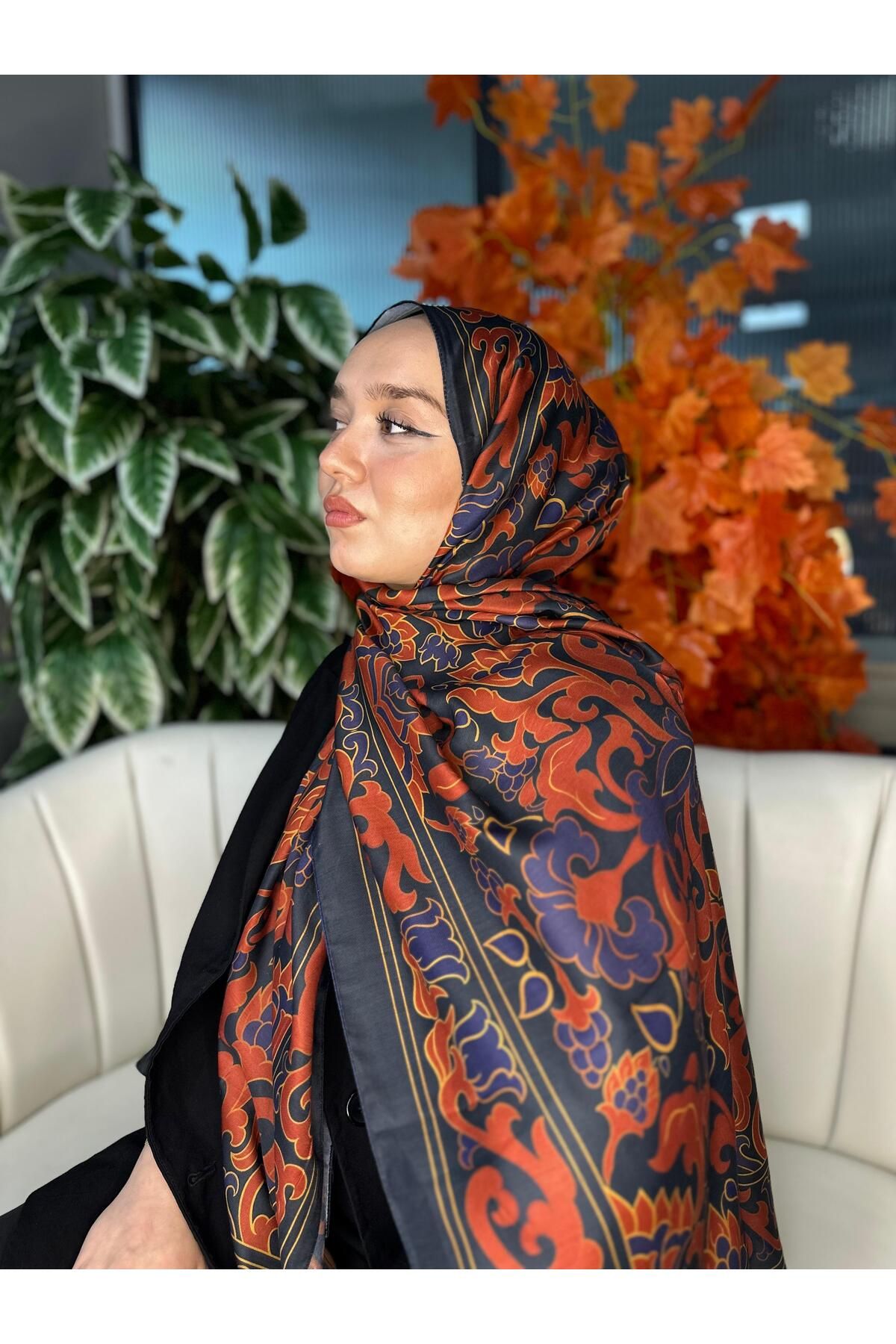 Oxygen Scarfs Lilyum Desen Pamuk İpek Şal-10008