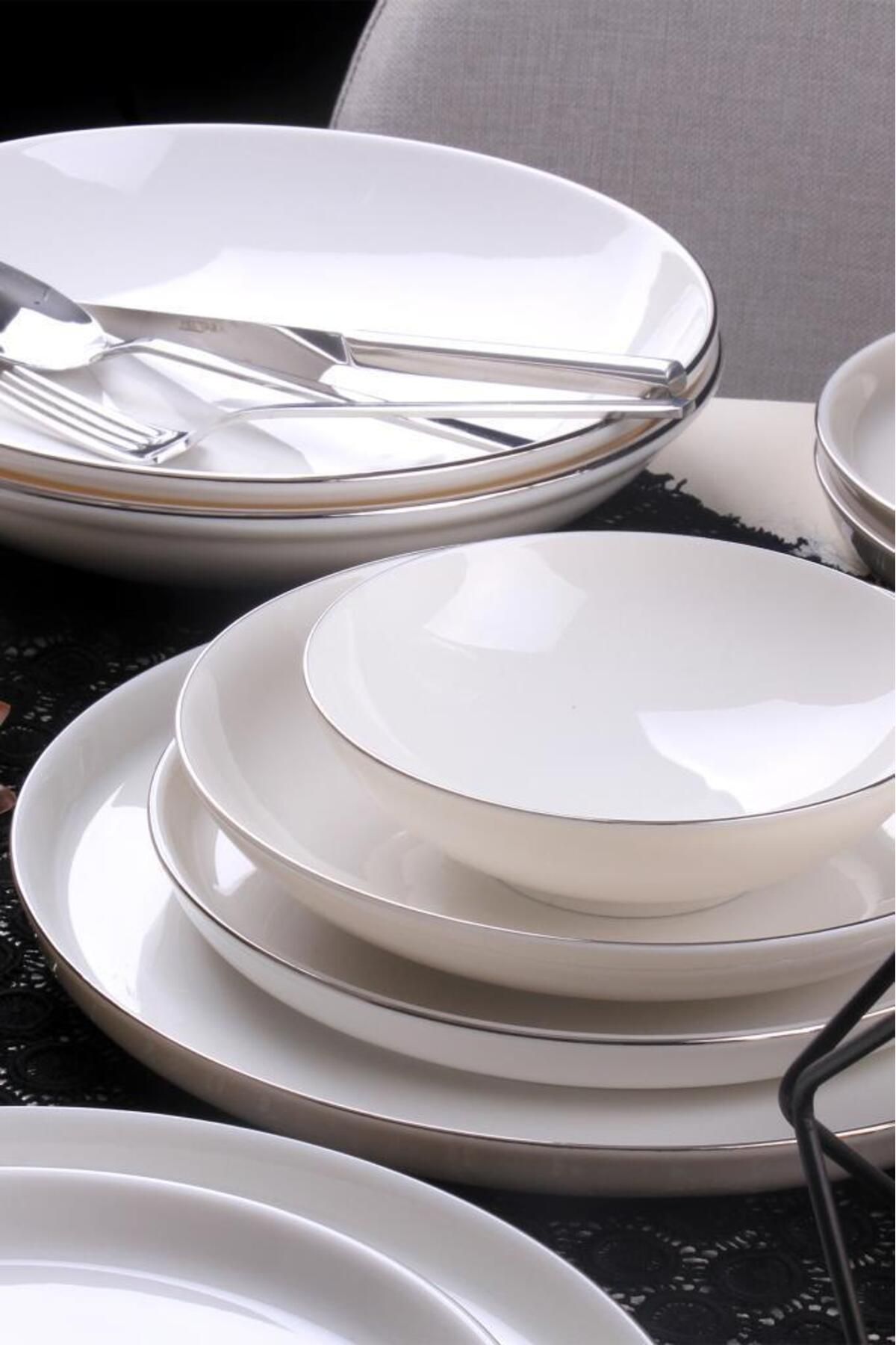 Güral Porselen Bone Bilbao 24 Parça 6 Kişilik Yemek takımı Platin Fileli