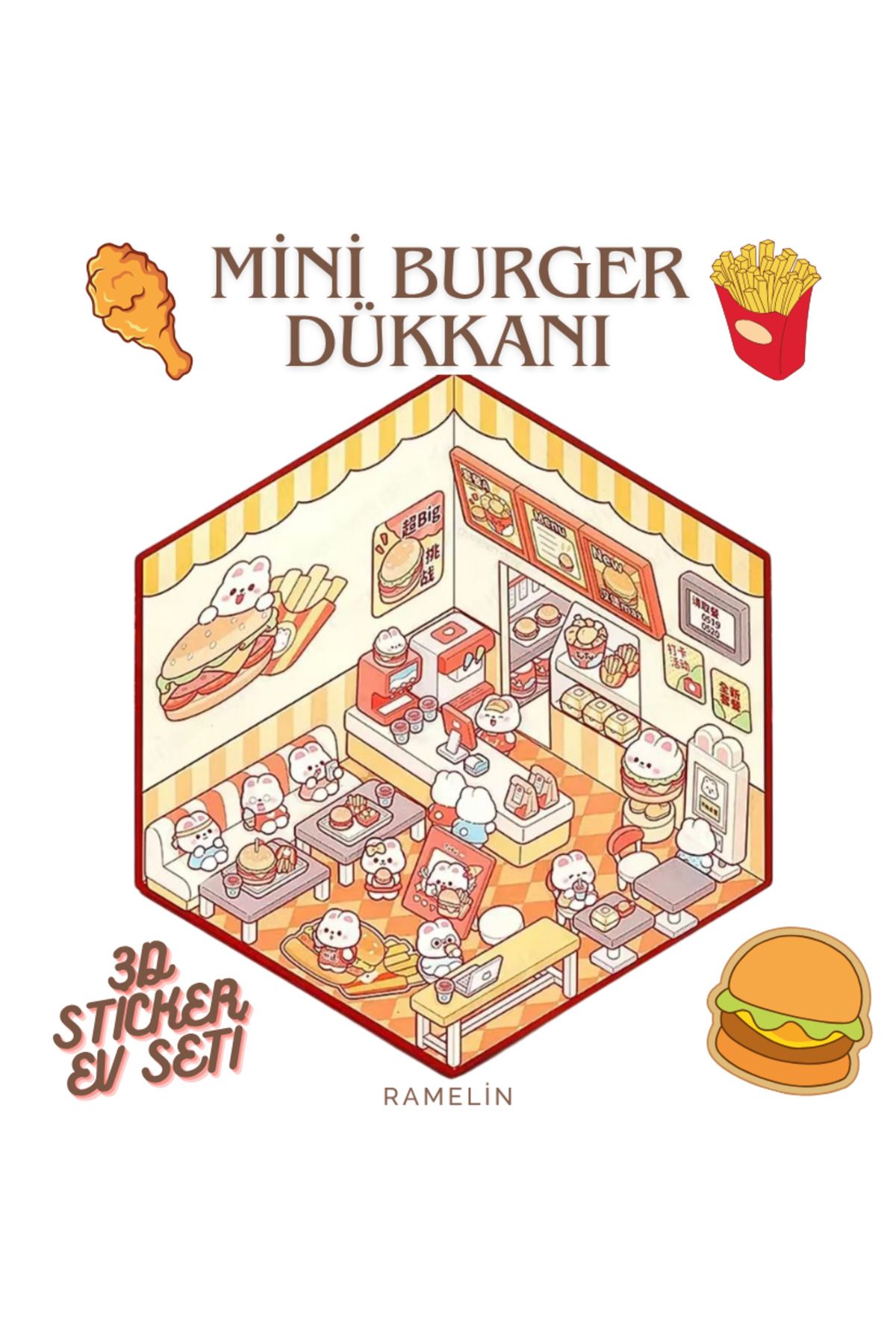 ramelin Mini Burger Dünyası - 3D Sticker Ev Seti