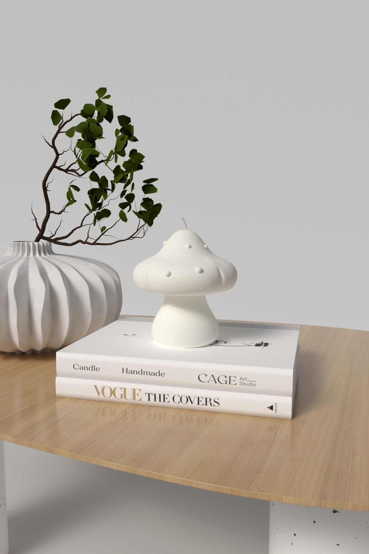 Home Dekoratif Orta Boy Mantar Kokulu Mum - Mantar Mum Soya wax Candle 1 Adet Beyaz