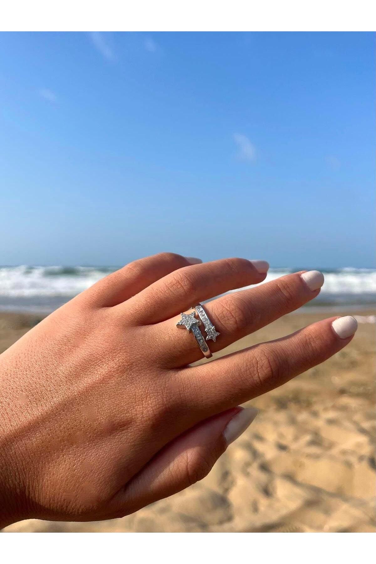 Zerys Jewelry Yıldız Model Taşlı Gümüş Ayarlanabilir Yüzük
