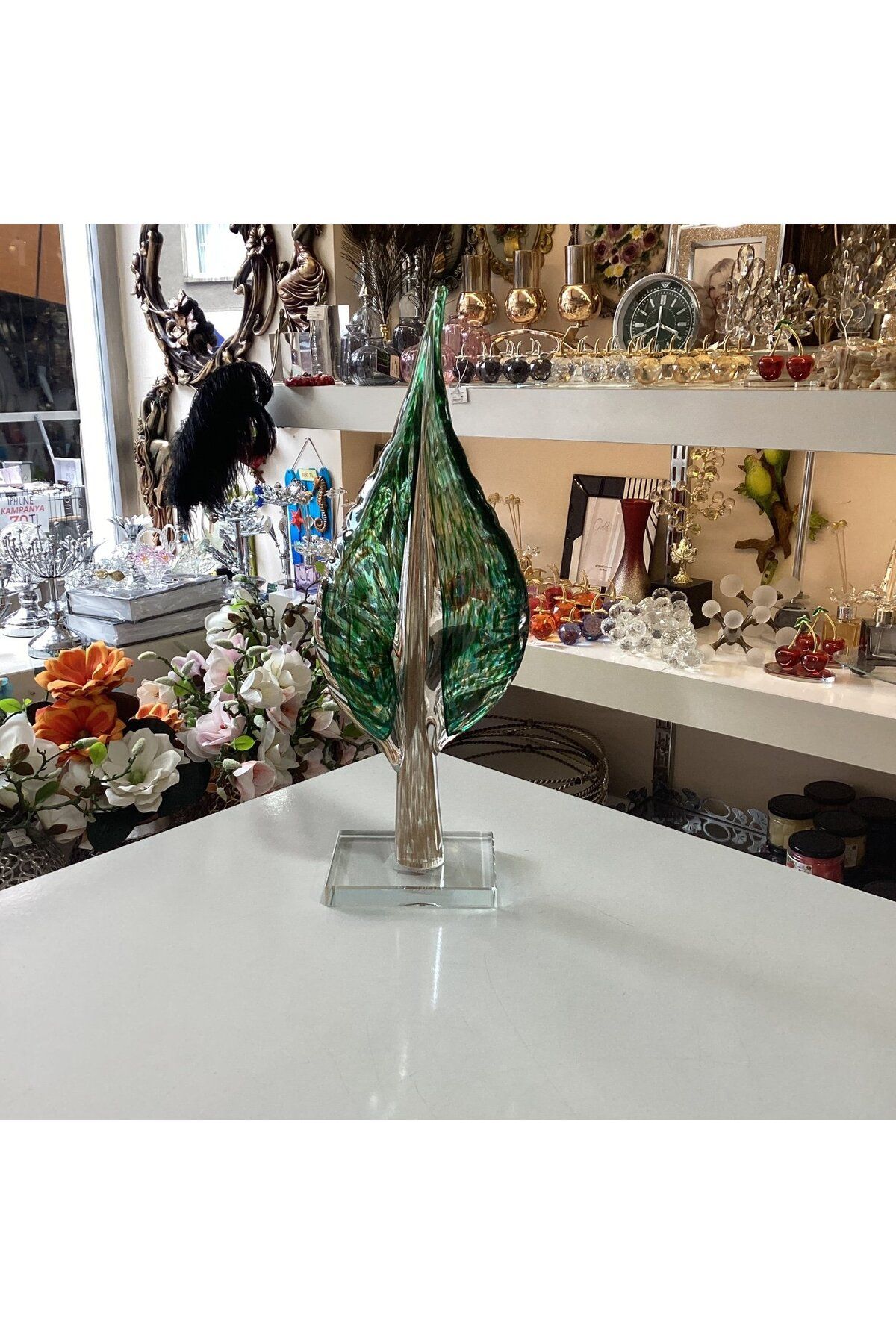 Gold home design Dekoratif Cam Yaprak Yeşil Renk