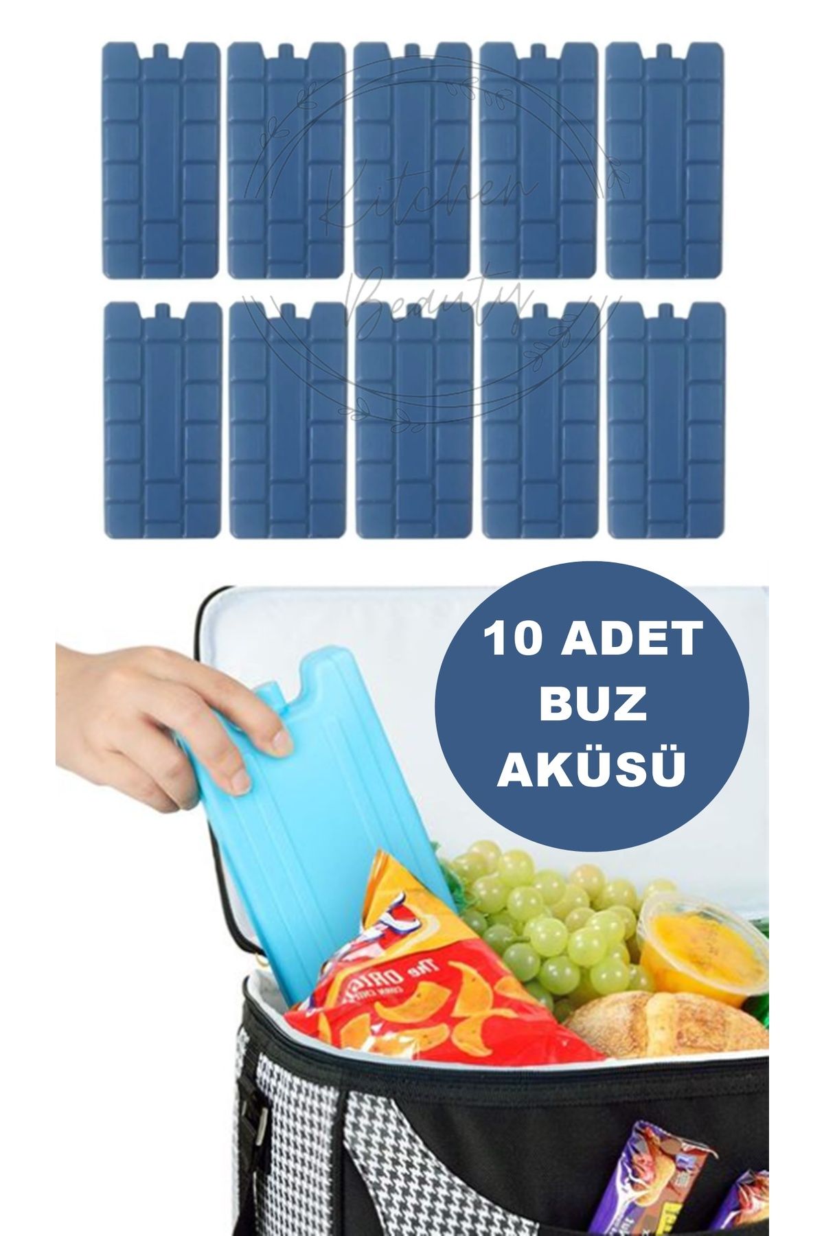 Kitchen Beauty 10 Adet Akü Extra Soğutma Özelikli Jel Sıvılı Kaset Termos Buz Aküsü 60 Saat Koruma Soğuk Zincir