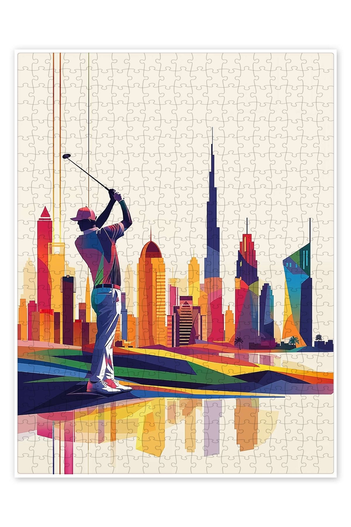 Jeronkarji Dubai'de golf oynayan golfçü 500 Parça Puzzle Yapboz Şehir Manzara Temalı Hobilik
