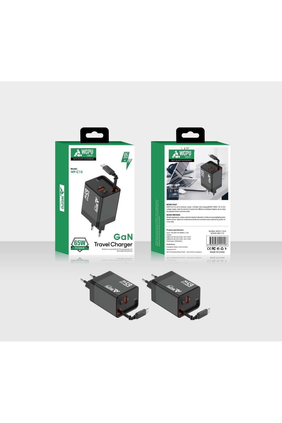 WOPUTECH WOPU TECHWP-C15 Smart charger Gan 65W Seyahat Hızlı Şarj Aleti