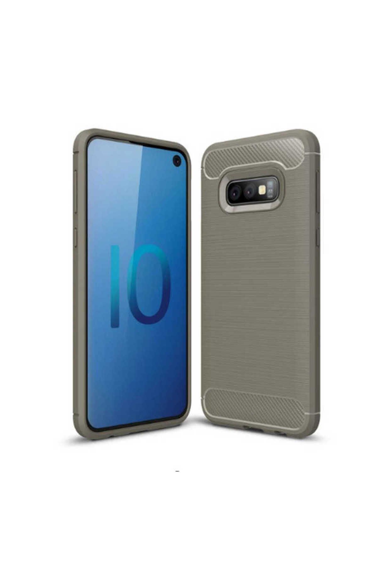Ehr. Samsung Galaxy S10E ile Uyumlu Kamera Korumalı Darbe Önleyici Carbon Brushed Silikon Kılıf