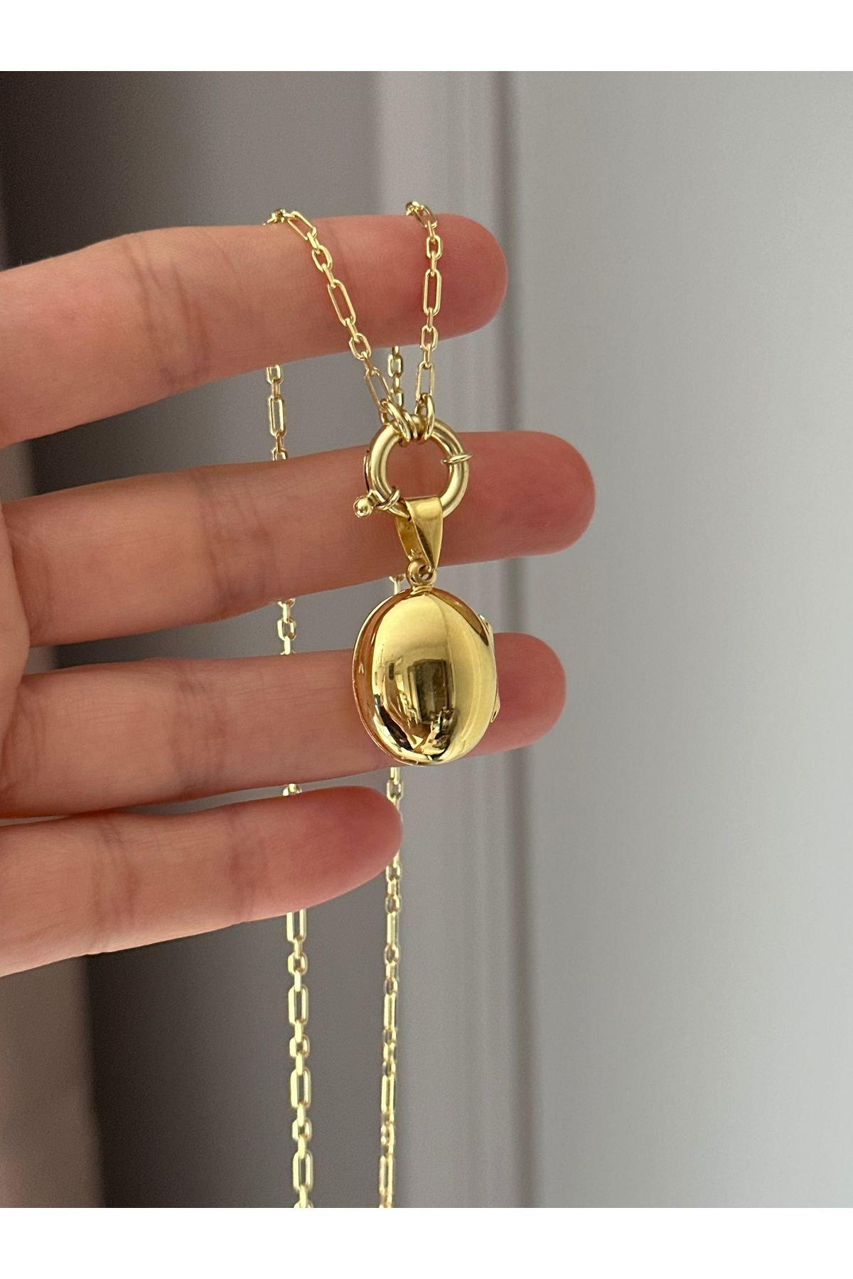 emy by emel luxury silver jewelry Altın Kaplama Açılabilir Oval Kapaklı Gemici Kilitli Kolye 925 Ayar Gümüş