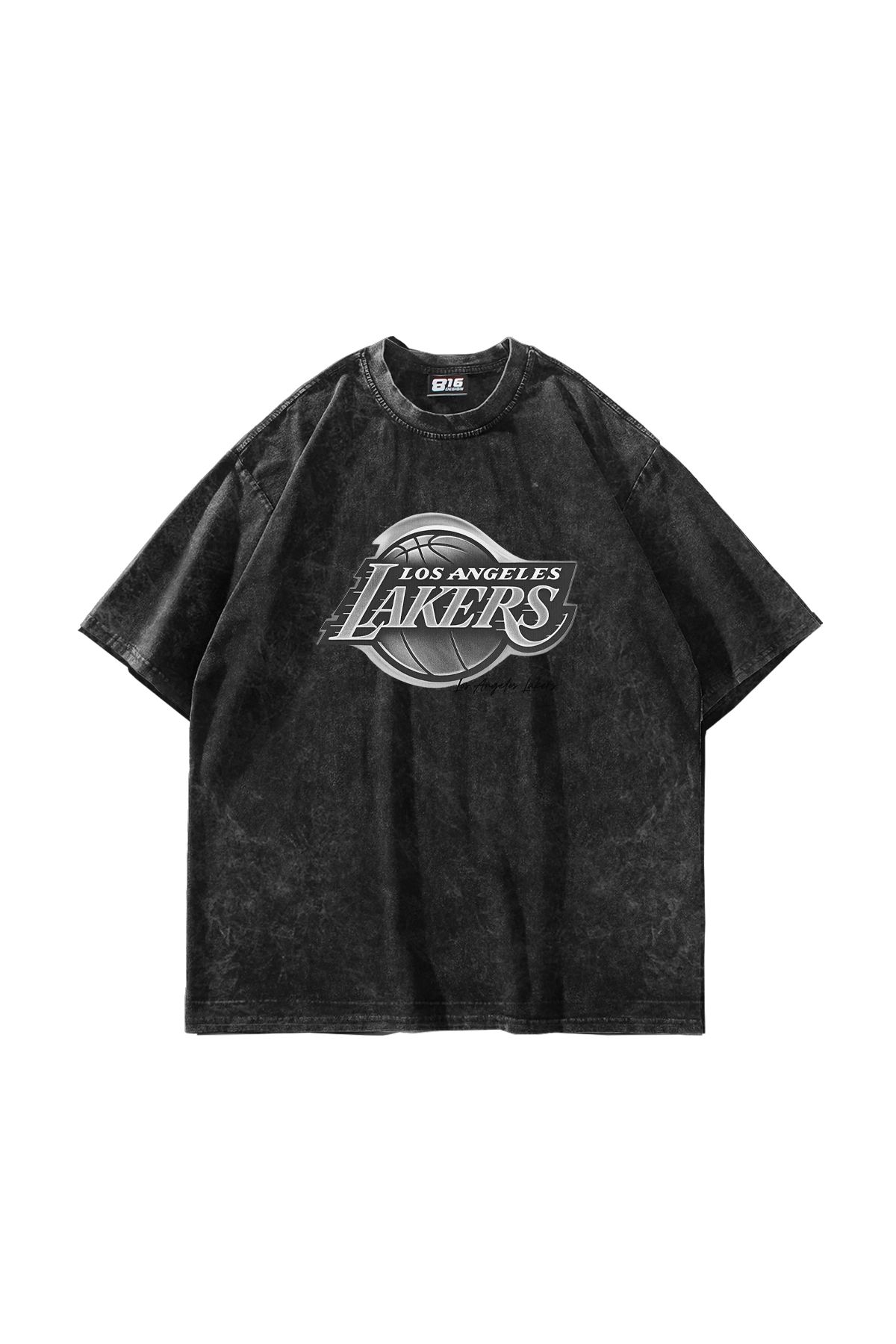 Bak Moda Lakers Baskılı Oversize Unisex Yıkamalı Siyah Tshirt