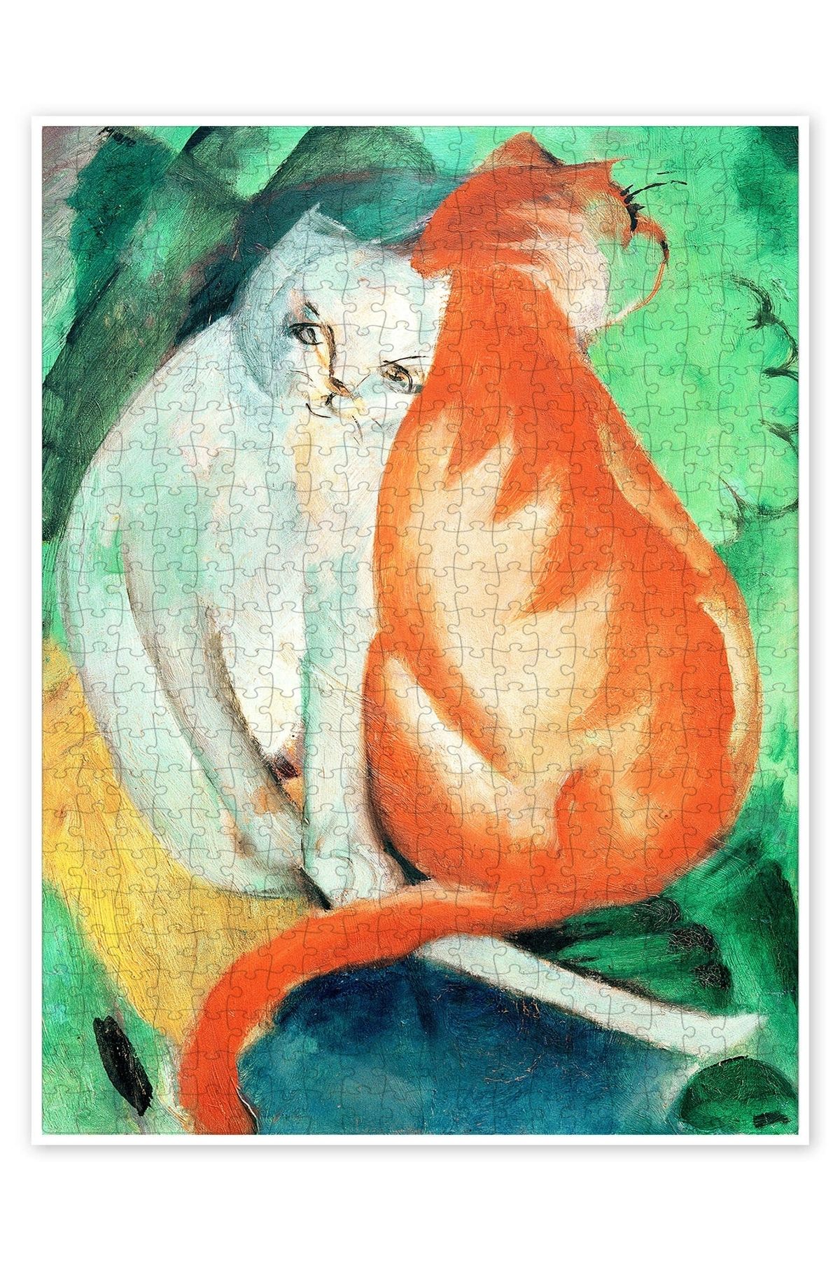 Jeronkarji Kediler, kırmızı ve beyaz 500 Parça Puzzle Yapboz Kedi Köpek Temalı Doğa ve Orman Hayvanları