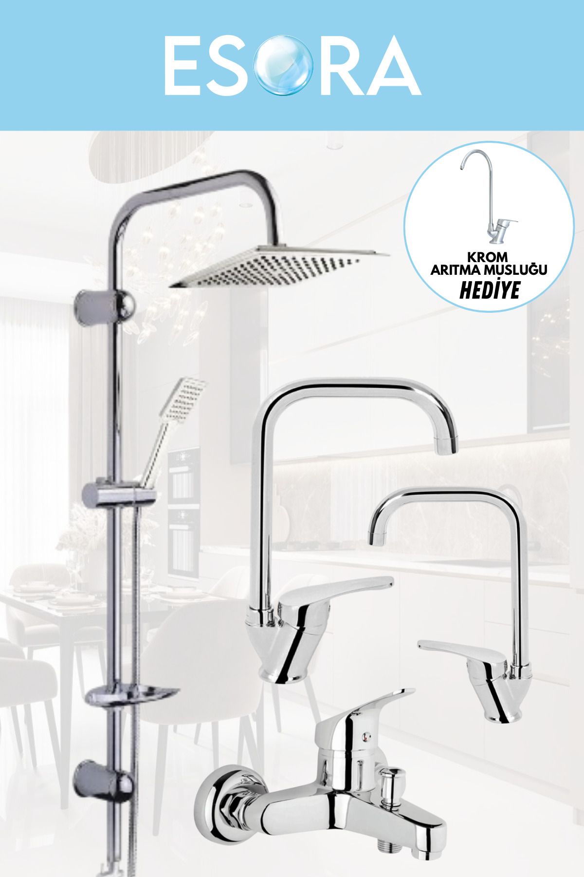 ESORA Dubai Robot Duş Sistemi, Köşe Lavabo & Mutfak ve Banyo Bataryası 4'lü Set ( Arıtma Musluğu Hediyeli)