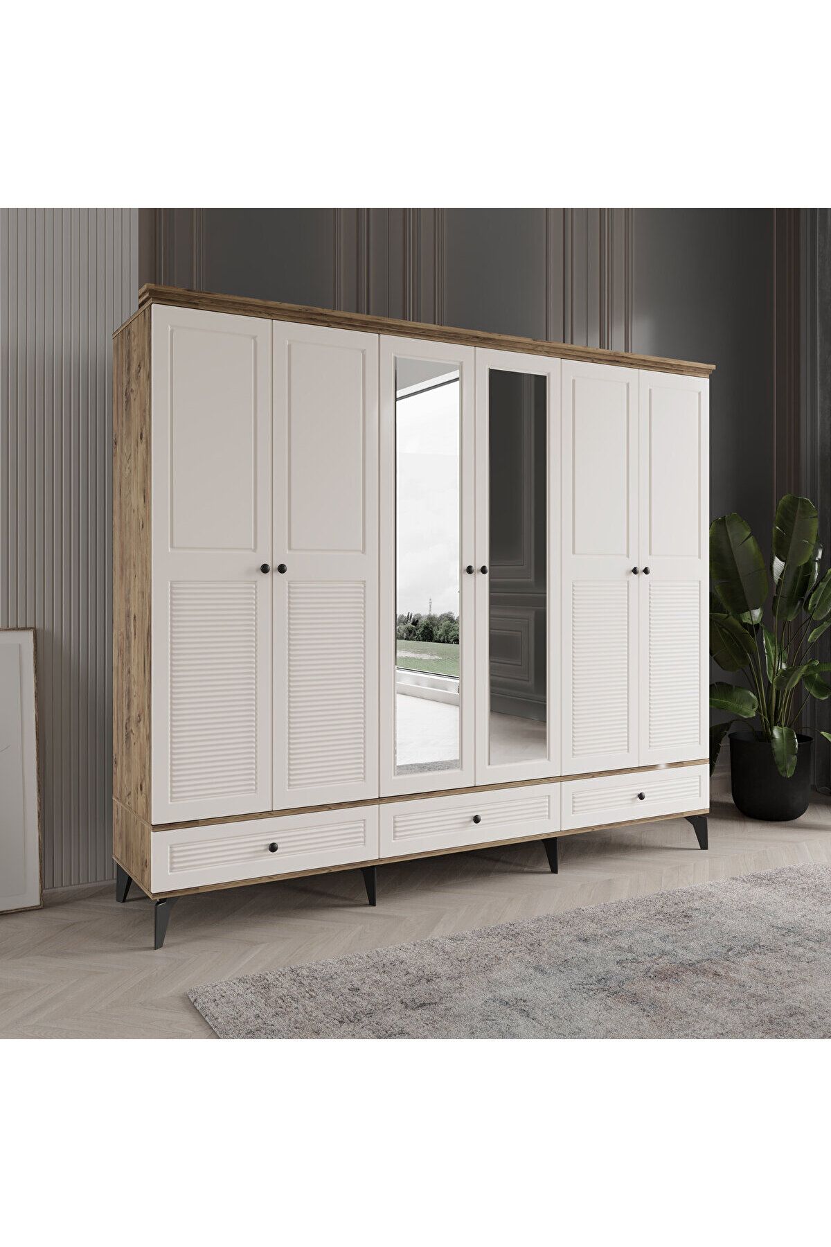 DRNHOME İNCİ 6 KAPAKLI AYTAŞI GARDIROP TAMAMI MDF