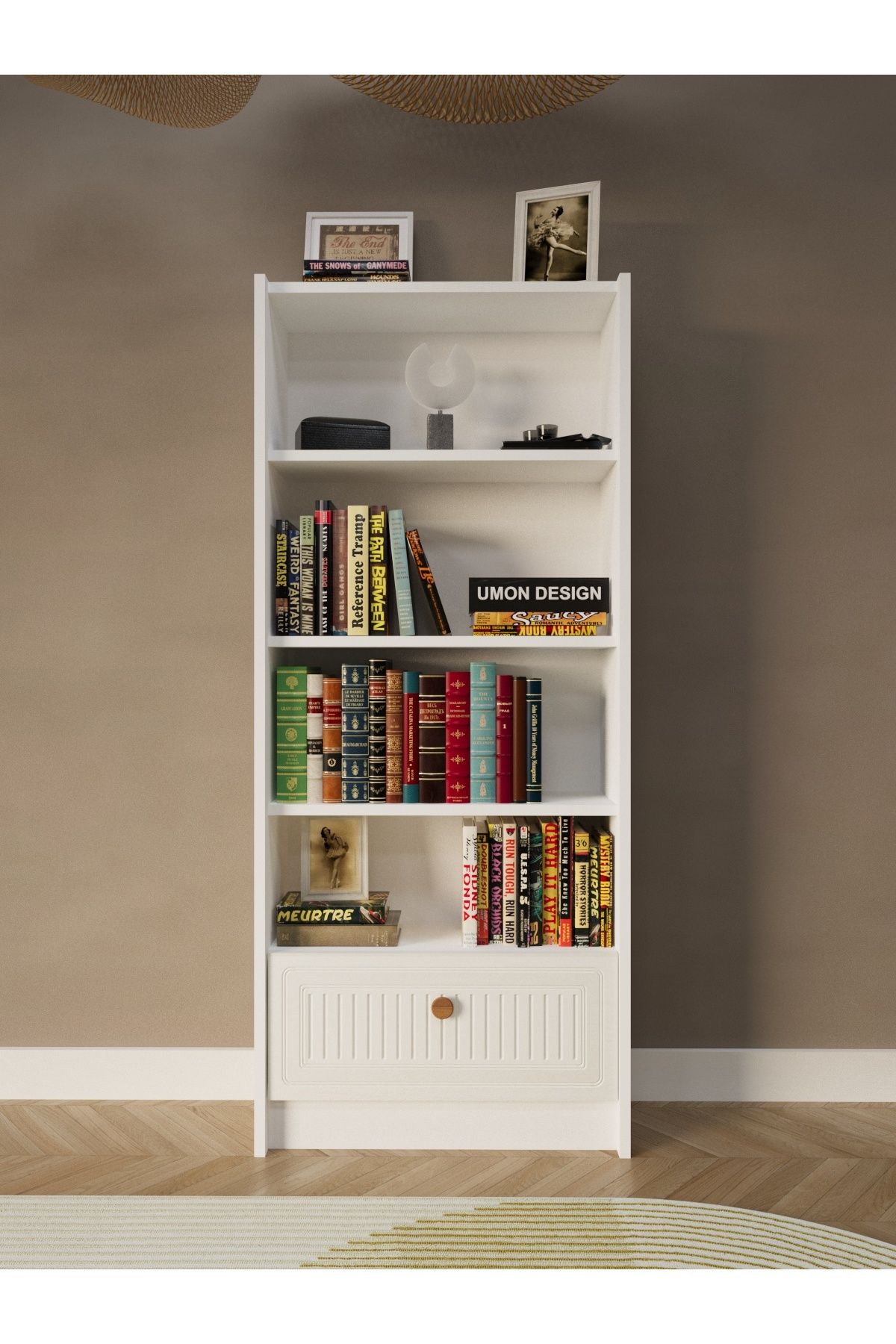 umondesign Bohem 5 Raflı Kapaklı Kitaplık MDF Dekoratif Kapak