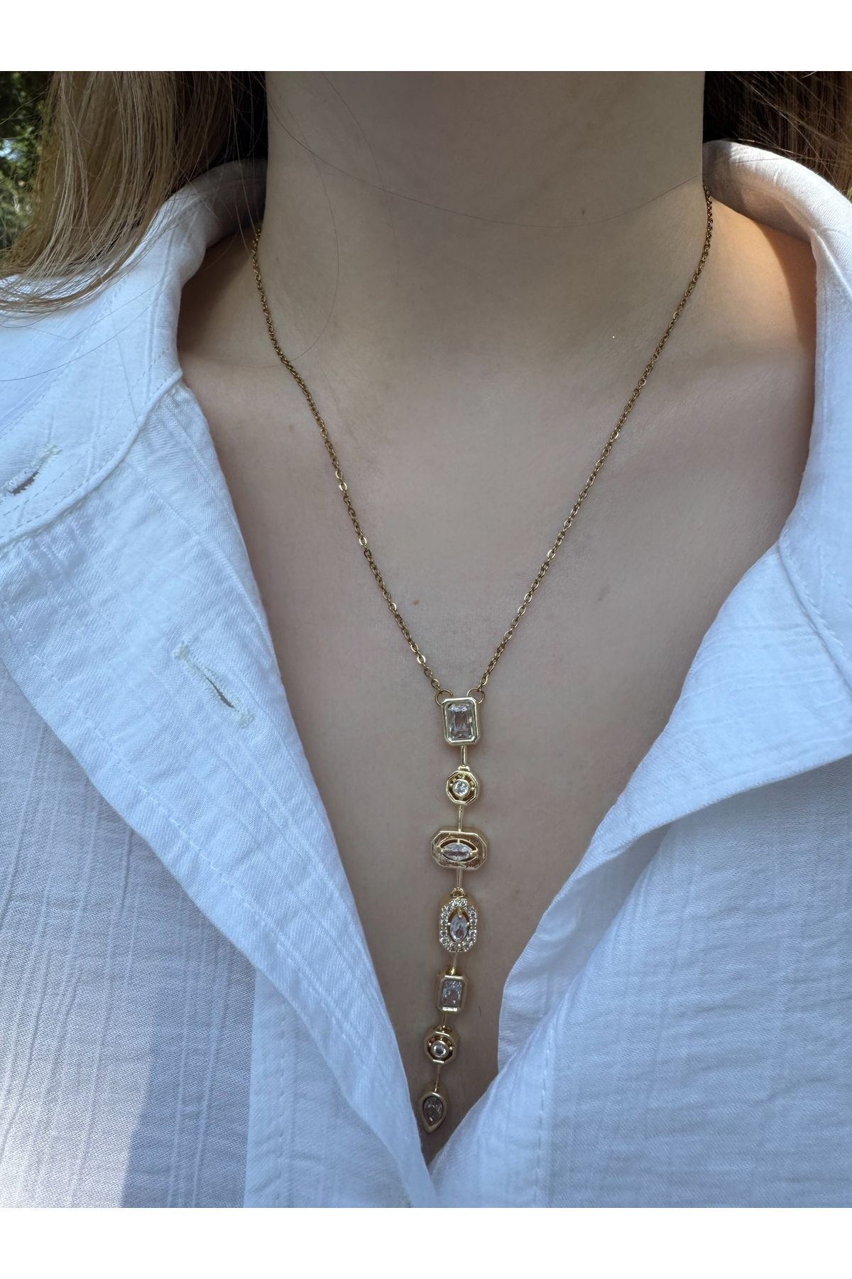 Gilia Jewelry 7 Element Zirkon Taşlı Y Tasarım Kolye
