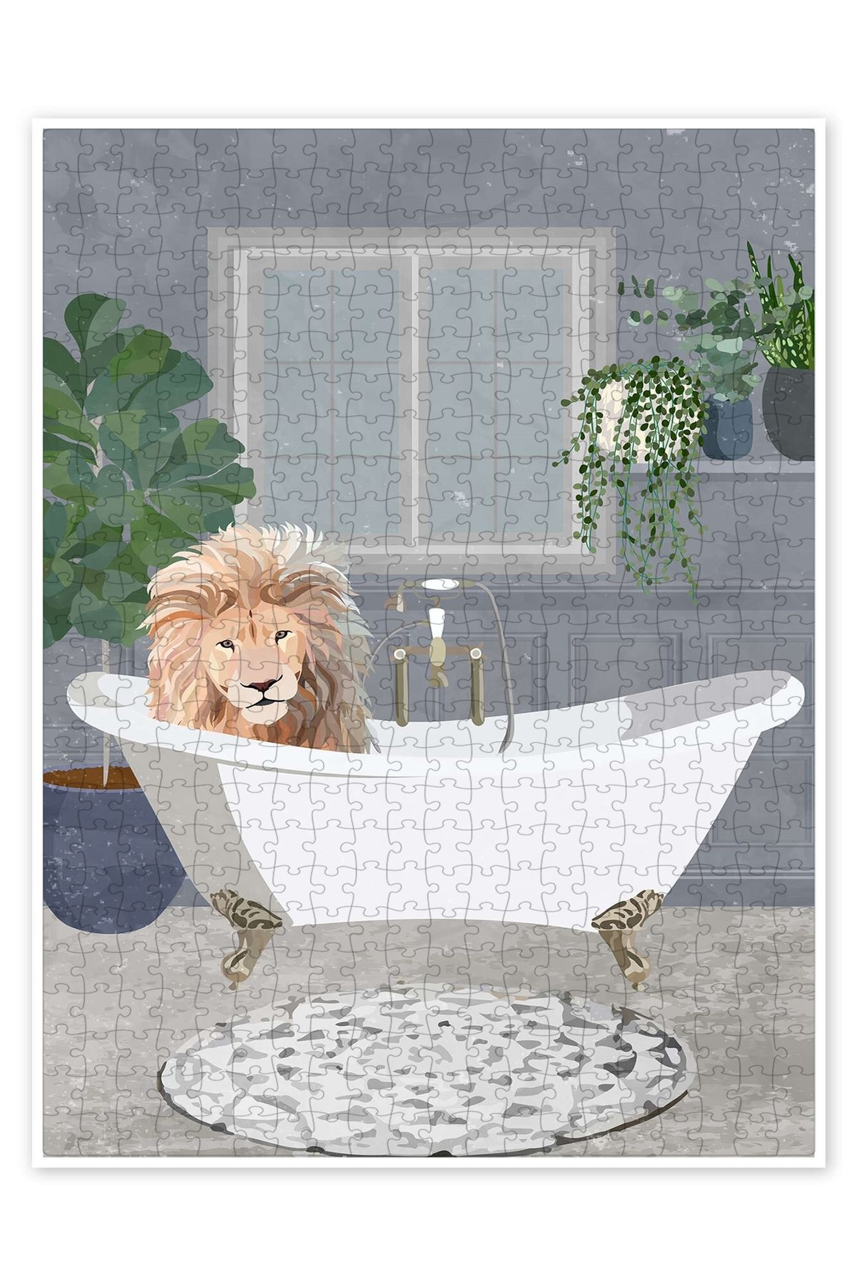Jeronkarji Leo Banyo Yapıyor 500 Parça Puzzle Yapboz Çocuklar için Neşeli Hayvan Temalı