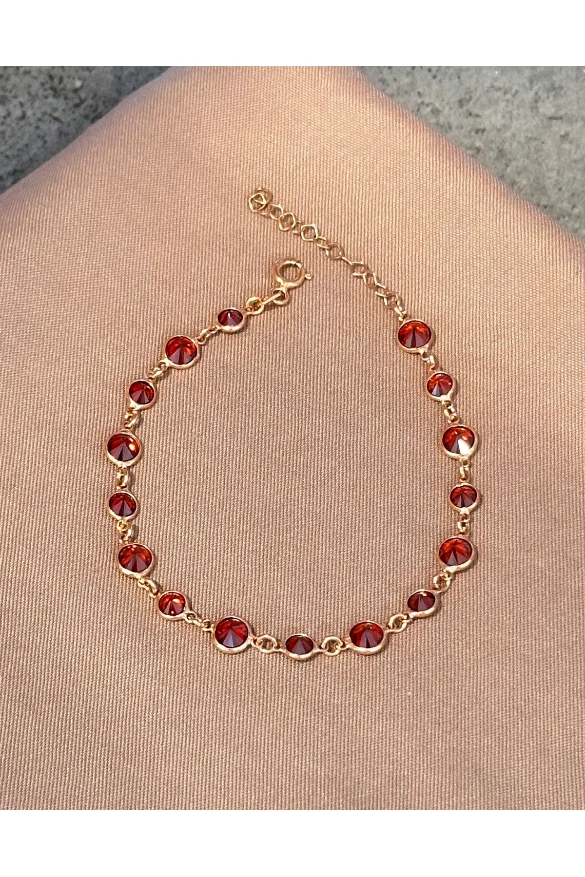 lolajewelry luxury style kırmızı taşlı rose gold 925 ayar gümüş bileklik