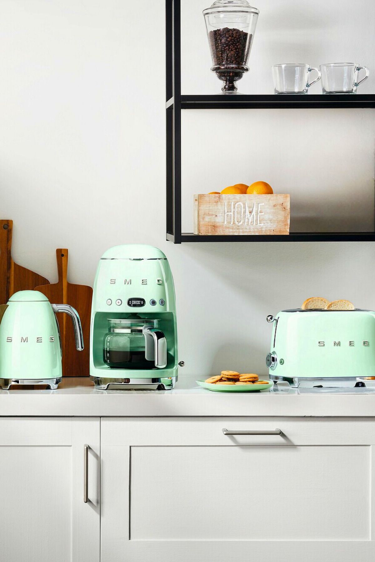 SMEG 50's Style Retro Pastel Yeşil Kahve Makinesi & Toaster & Kettle Kahvaltı Seti